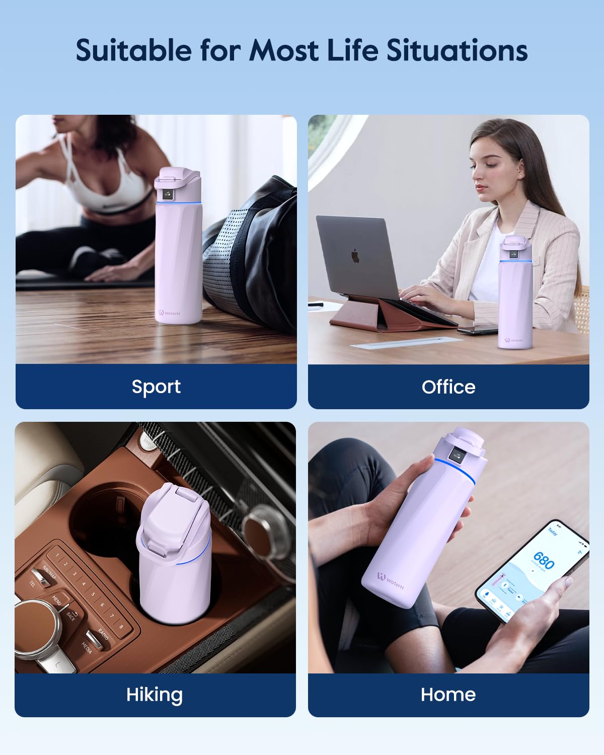 WATERH Smart Water Bottle with Reminder to Drink Water, 24oz