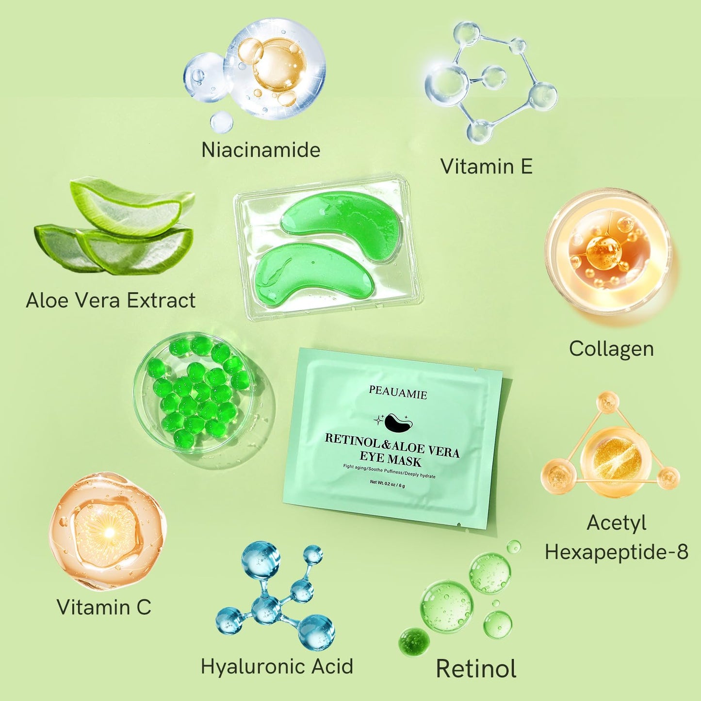PEAUAMIE Under Eye Patches Gold and Hyaluronic Acid for puffy eyes
