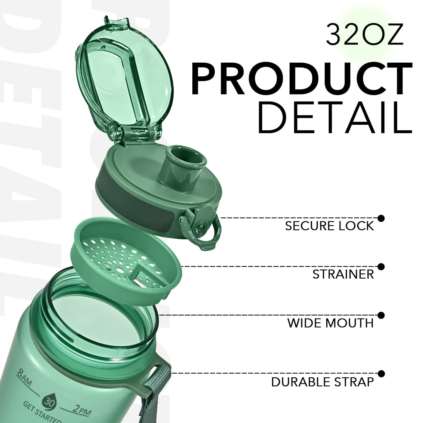 Alwager 32oz Motivational Water Bottles with Time Marker & Fruit Strainer