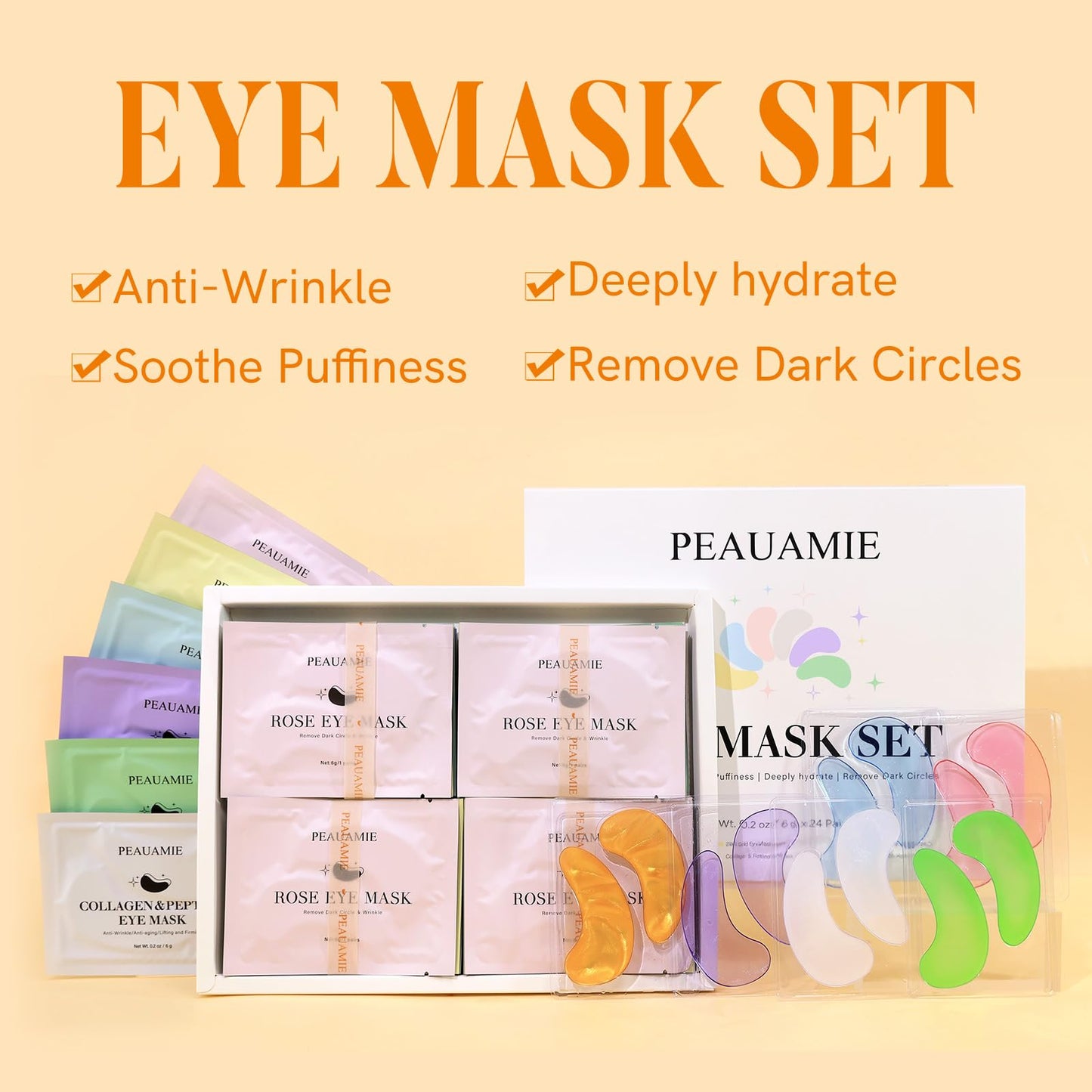 PEAUAMIE Under Eye Patches Gold and Hyaluronic Acid for puffy eyes