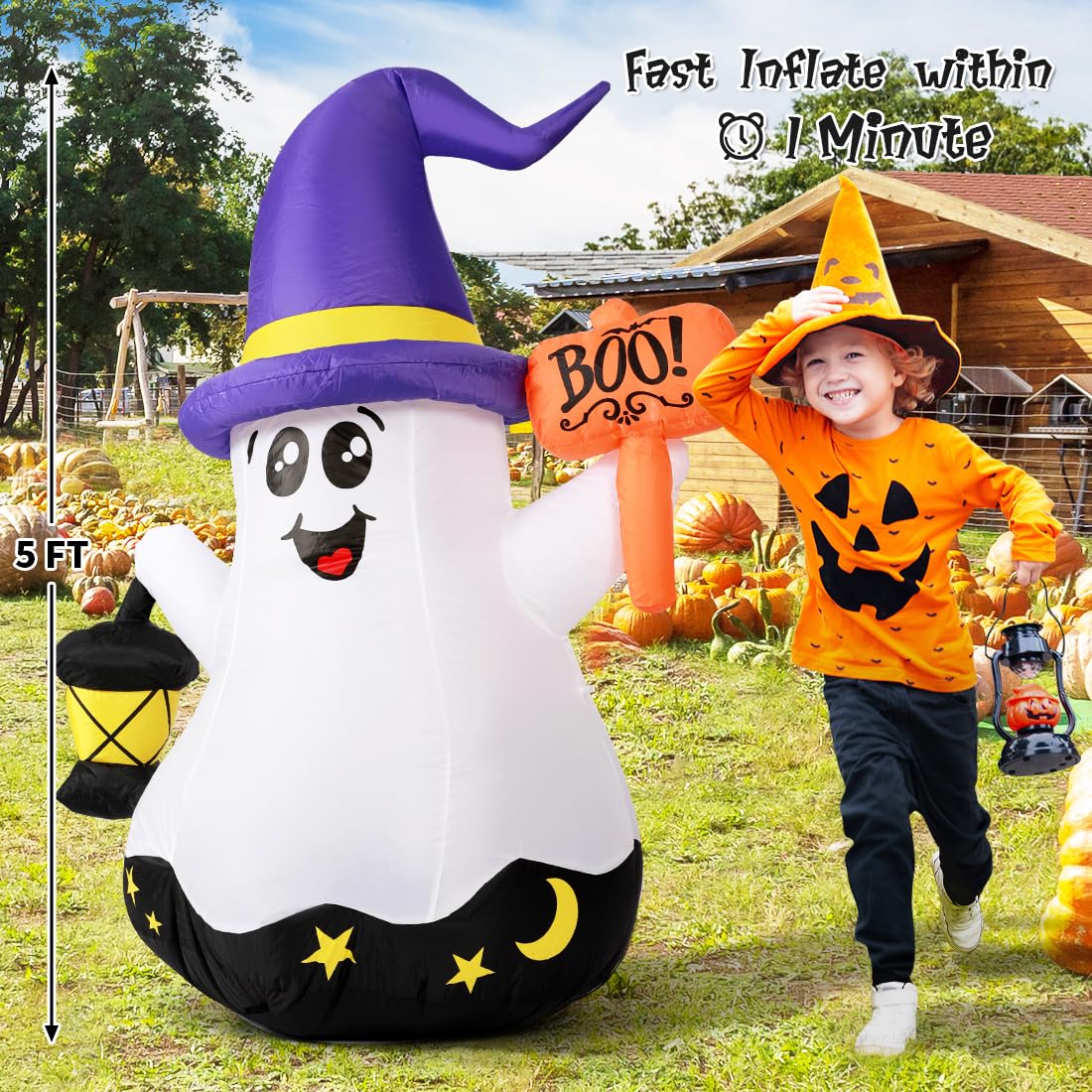 GOOSH 5 FT Halloween Inflatables Ghost Outdoor Decorations