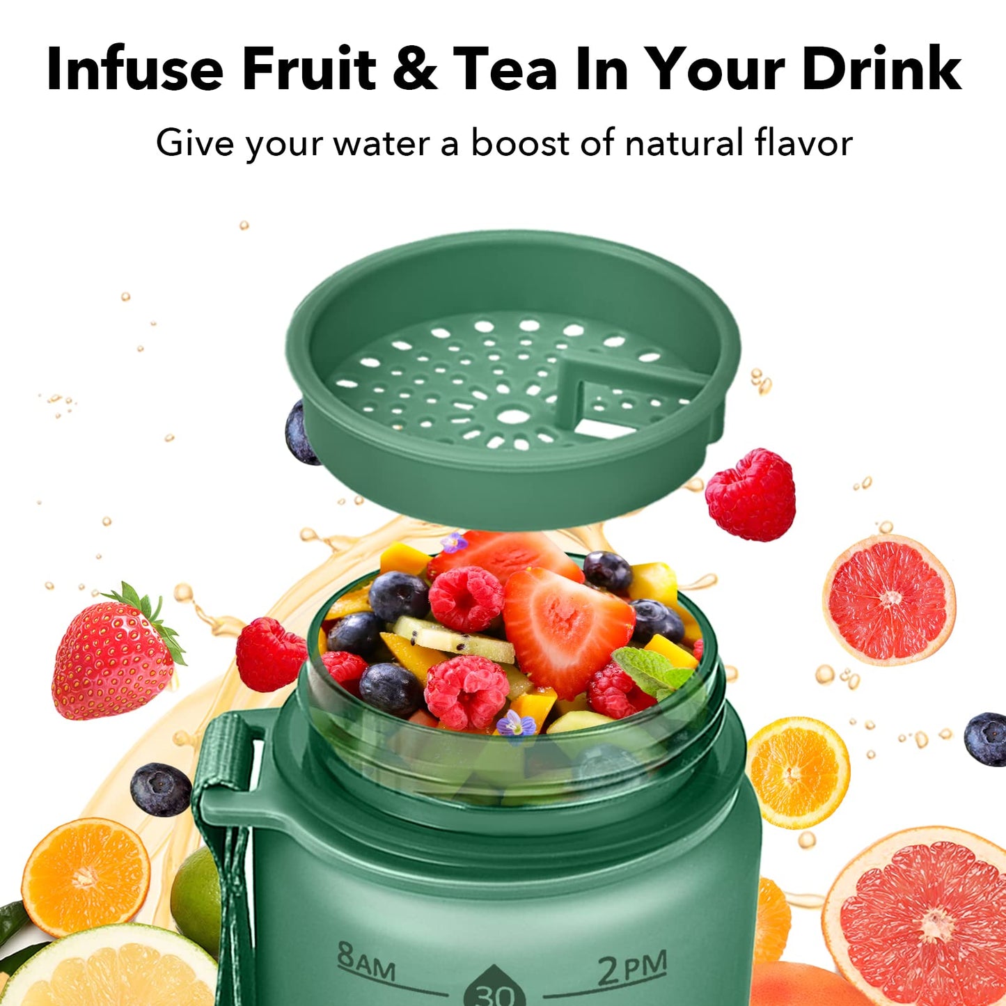 Alwager 32oz Motivational Water Bottles with Time Marker & Fruit Strainer