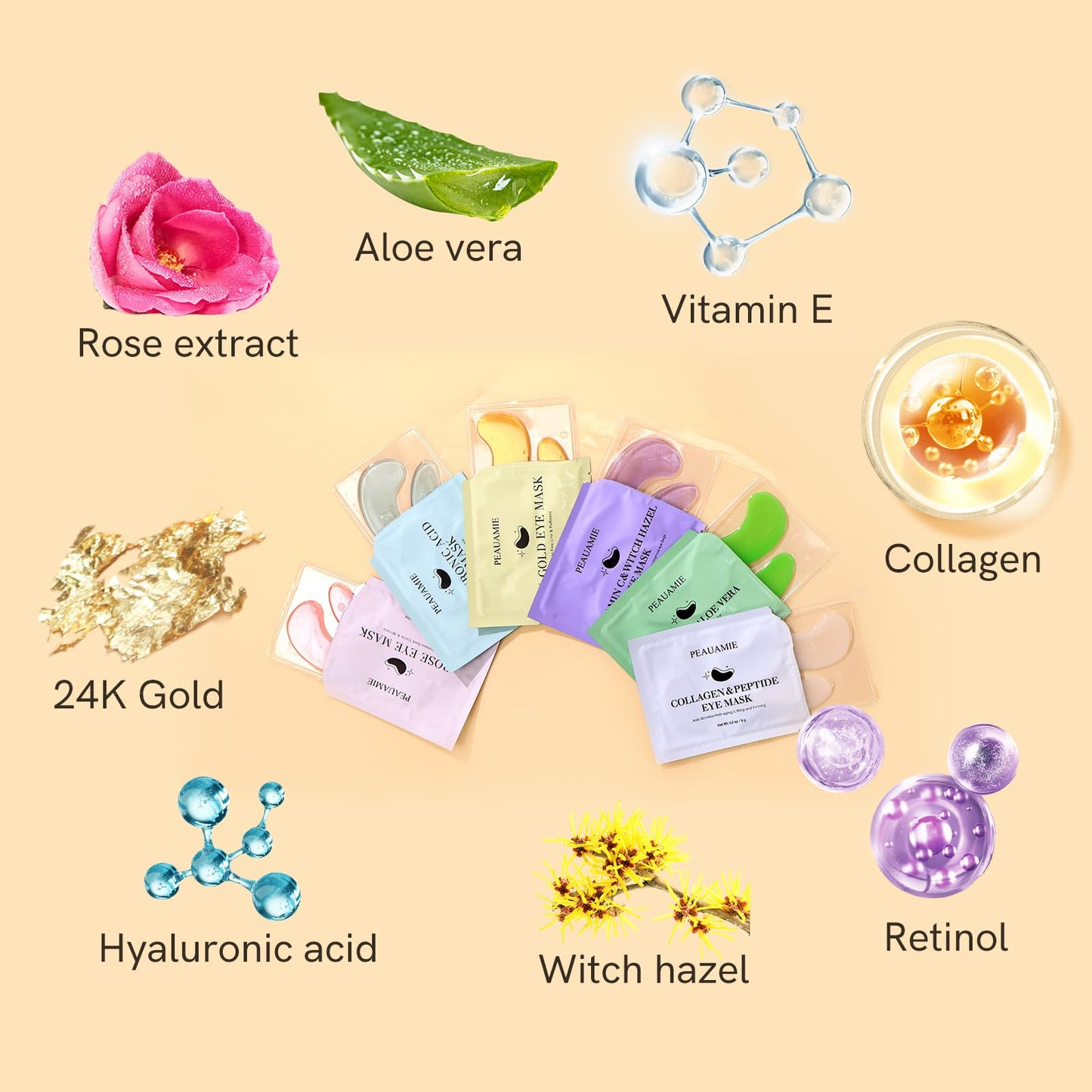 PEAUAMIE Under Eye Patches Gold and Hyaluronic Acid for puffy eyes