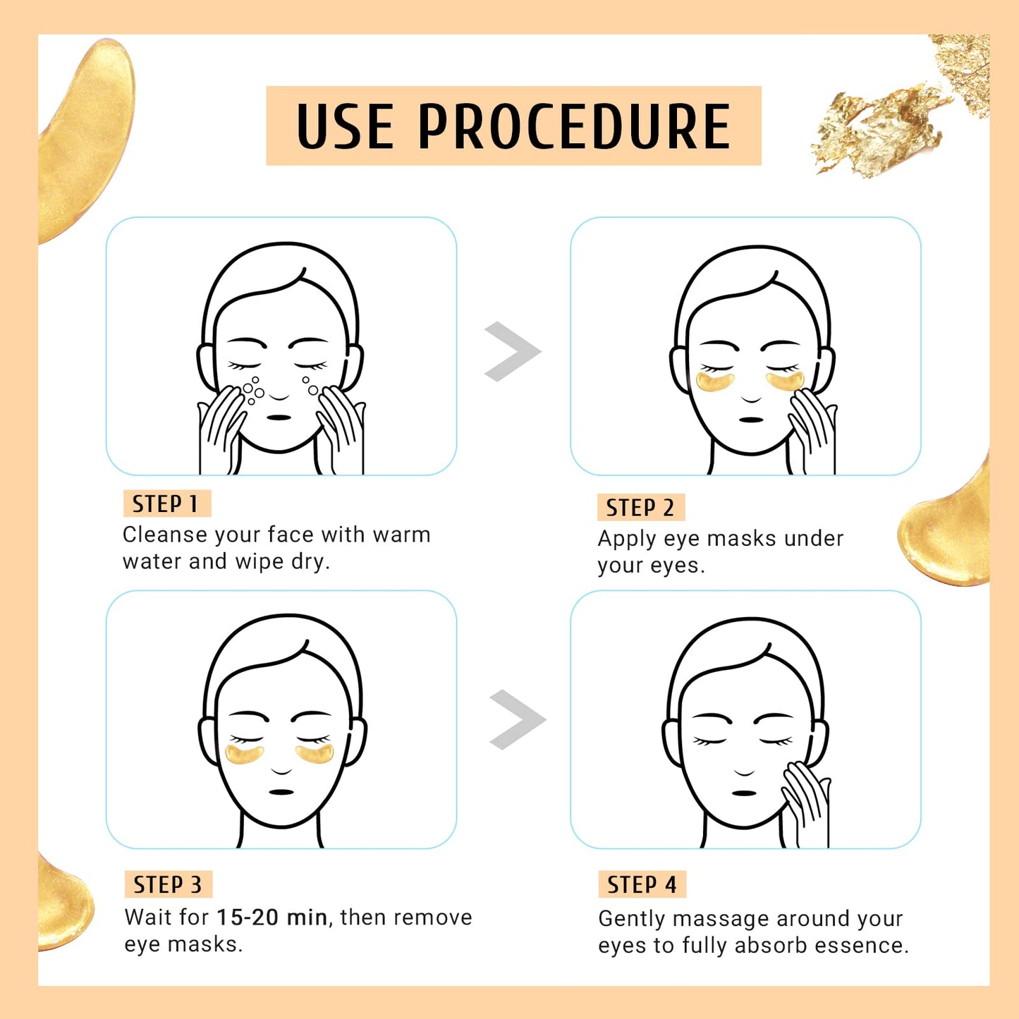 PEAUAMIE Under Eye Patches Gold and Hyaluronic Acid for puffy eyes