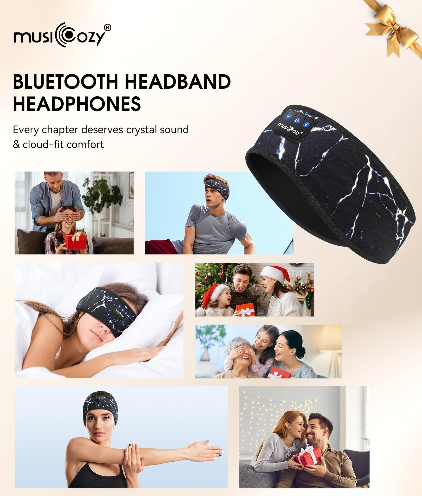 MUSICOZY Sleep Headphones Bluetooth 5.4 Headband, Wireless Earphones