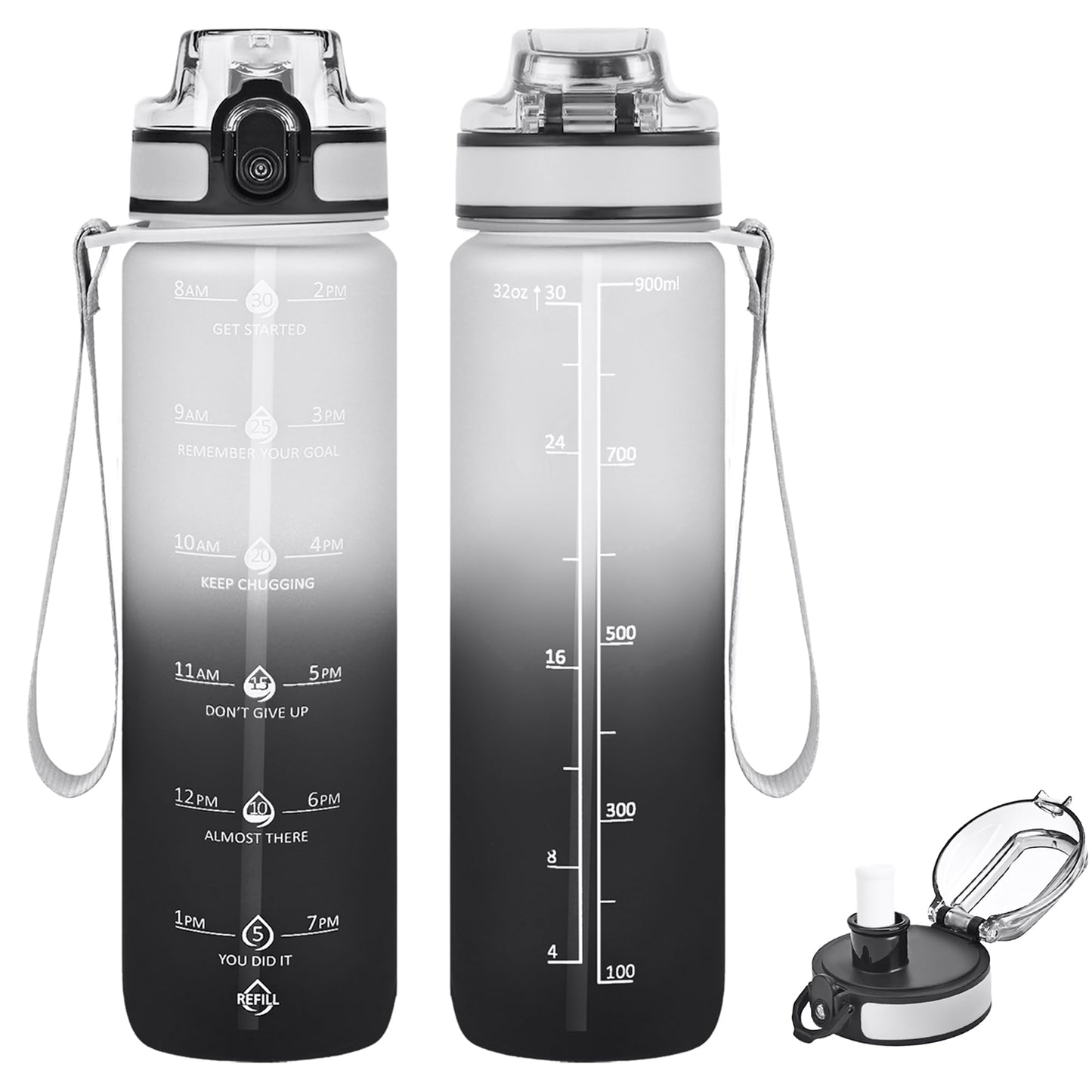 Alwager 32oz Motivational Water Bottles with Time Marker & Fruit Strainer