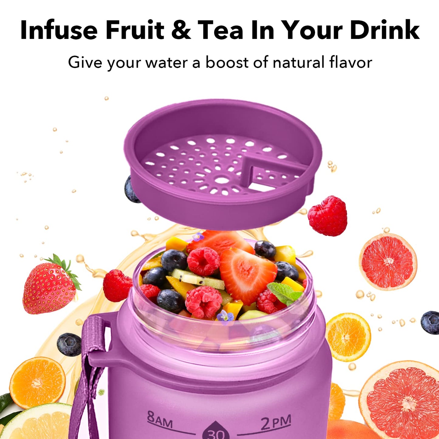 Alwager 32oz Motivational Water Bottles with Time Marker & Fruit Strainer
