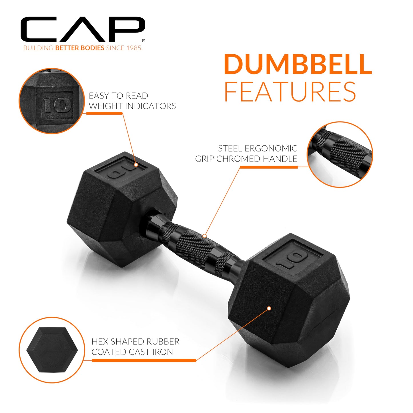 CAP Barbell 10 LB Coated Hex Dumbbell Weight Pair with Black Handle