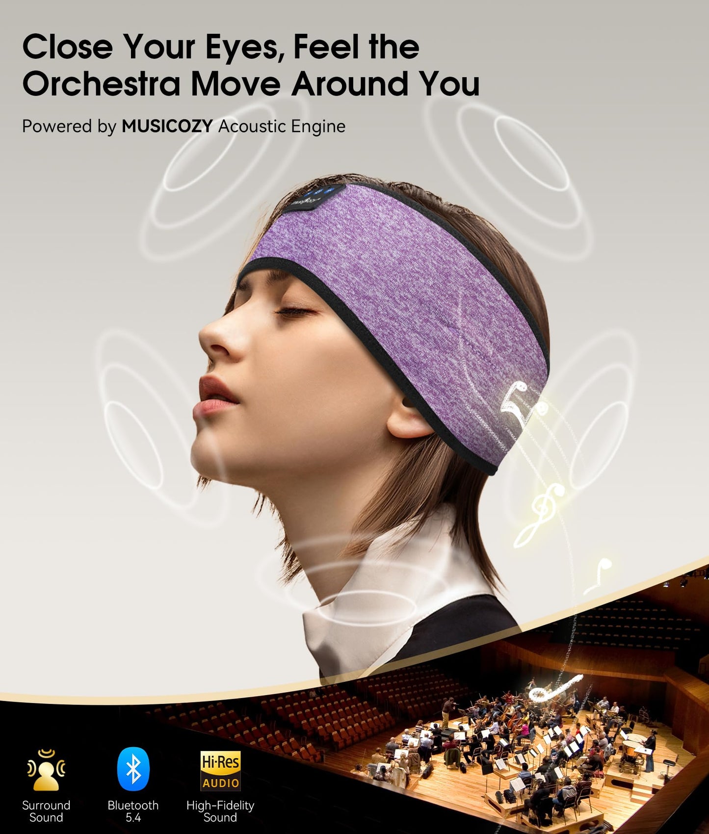 MUSICOZY Sleep Headphones Bluetooth 5.4 Headband, Wireless Earphones