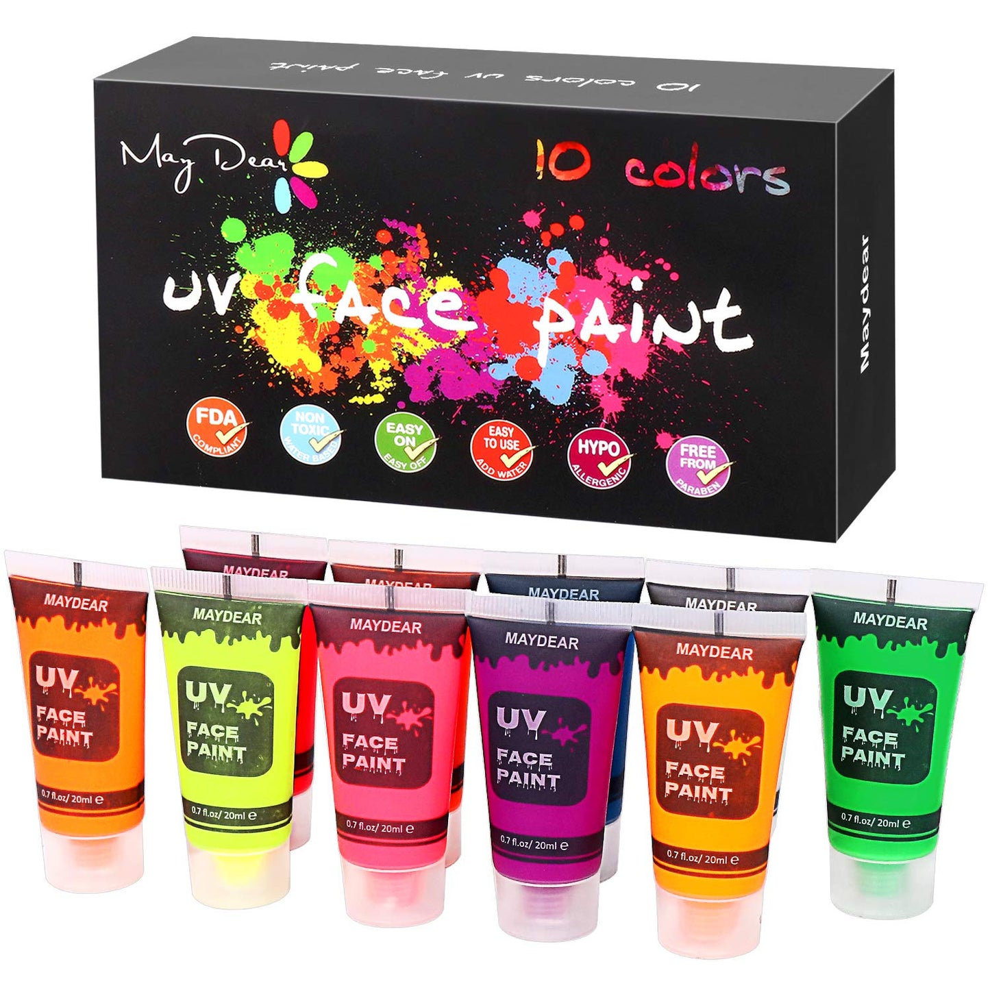 Maydear 12 Colors Face Body Paint Set, Safe Non-Toxic Liquid Paint for Adults and Children