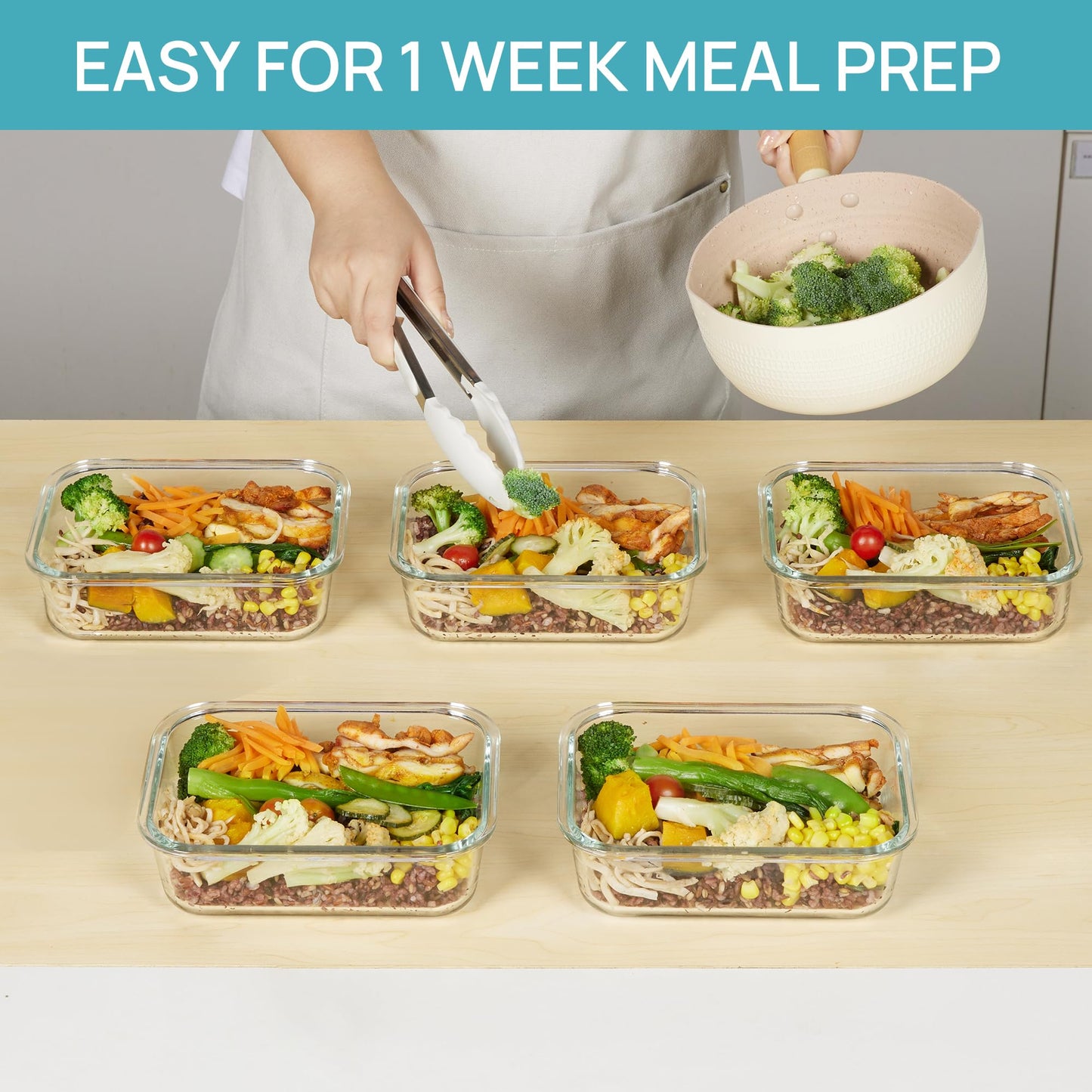 Vtopmart 5Pack 22oz Glass Storage Containers with Lids