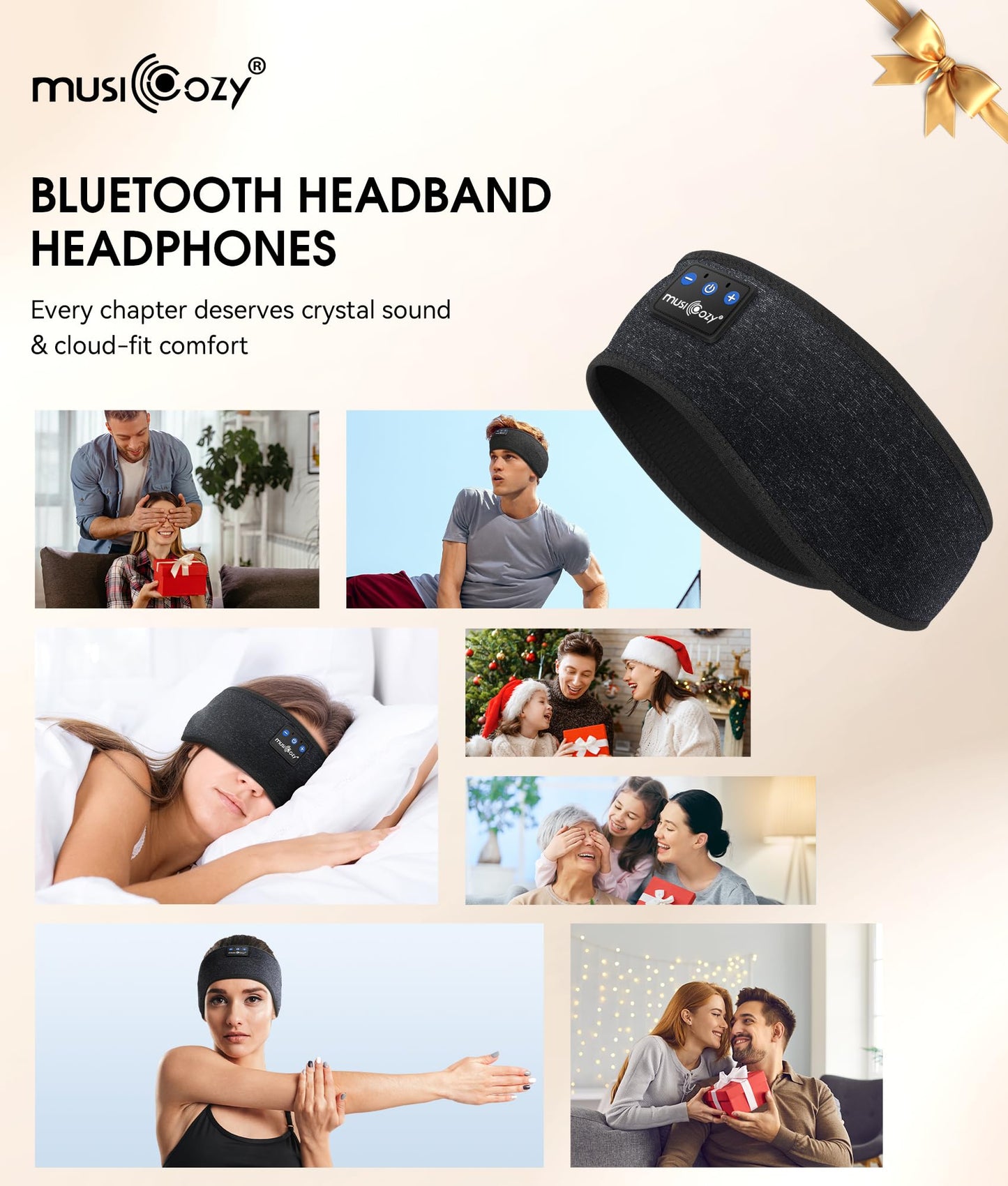 MUSICOZY Sleep Headphones Bluetooth 5.4 Headband, Wireless Earphones