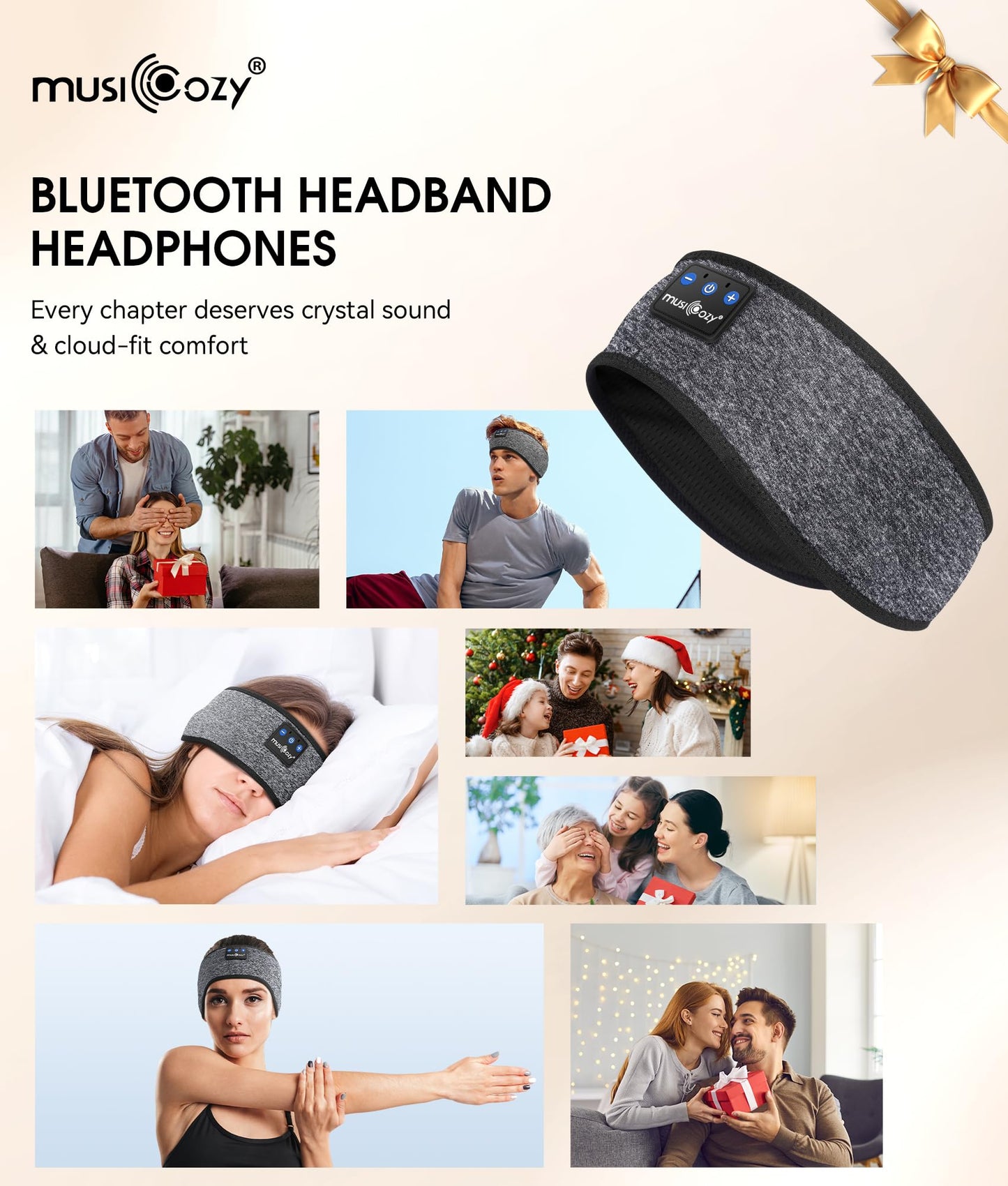 MUSICOZY Sleep Headphones Bluetooth 5.4 Headband, Wireless Earphones