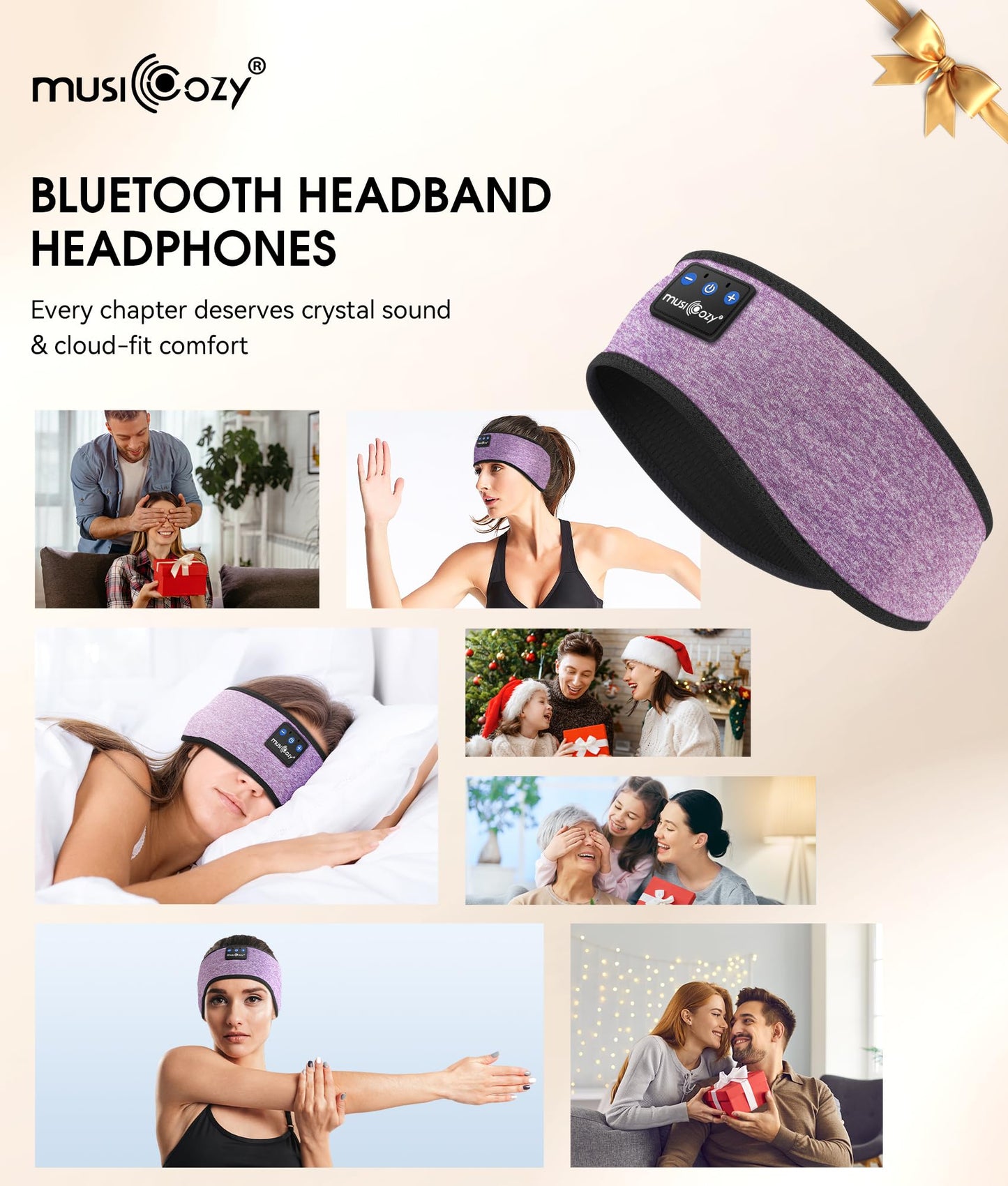 MUSICOZY Sleep Headphones Bluetooth 5.4 Headband, Wireless Earphones