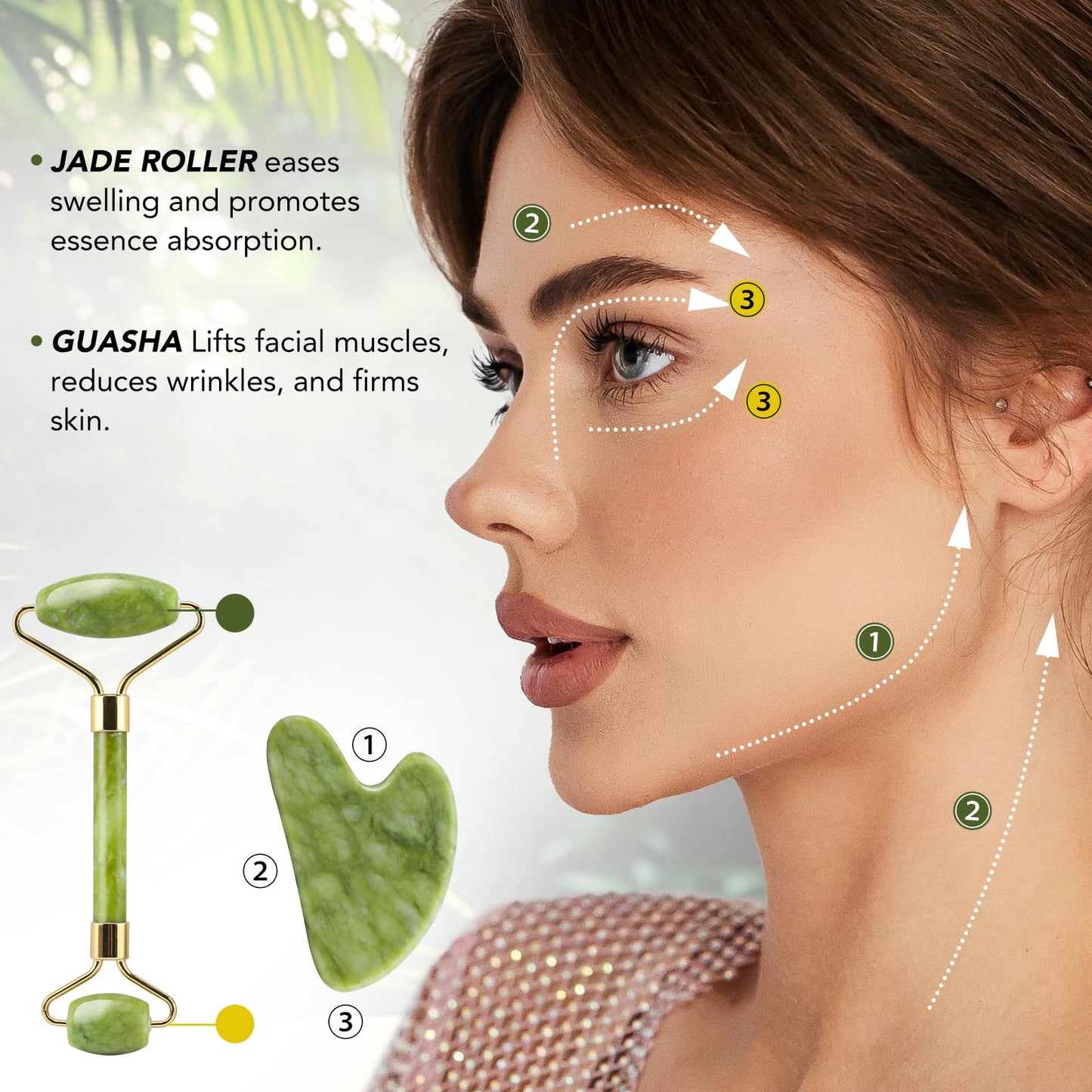 huefull Genuine Jade Roller & Gua Sha Set for Face