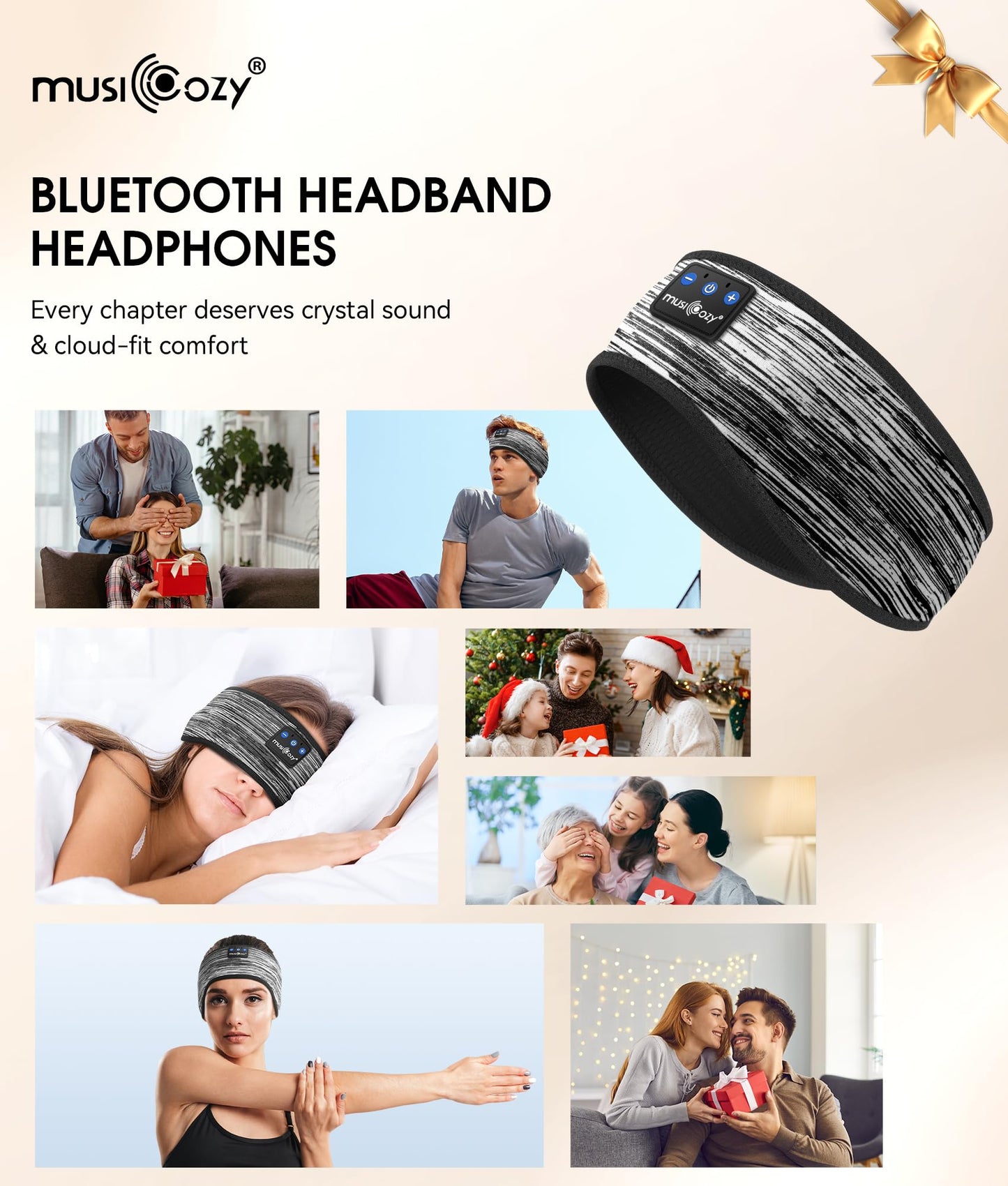 MUSICOZY Sleep Headphones Bluetooth 5.4 Headband, Wireless Earphones