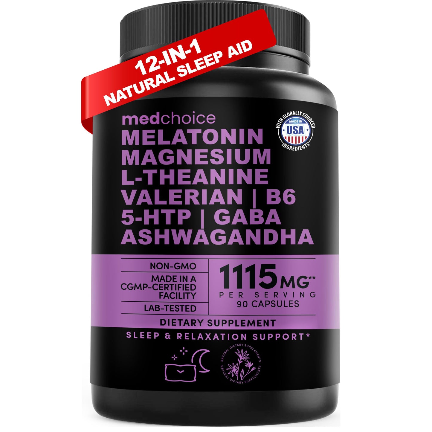12-in-1 Melatonin Sleep Capsules - Natural Sleep Aids for Adults with Melatonin 5mg