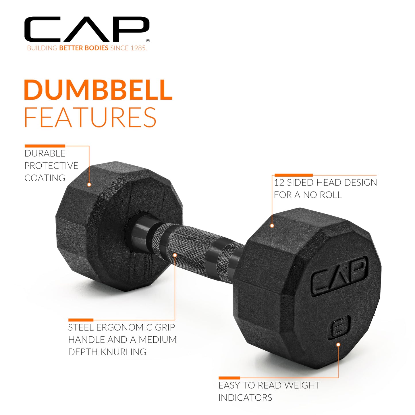 CAP Barbell 10 LB Coated Hex Dumbbell Weight Pair with Black Handle