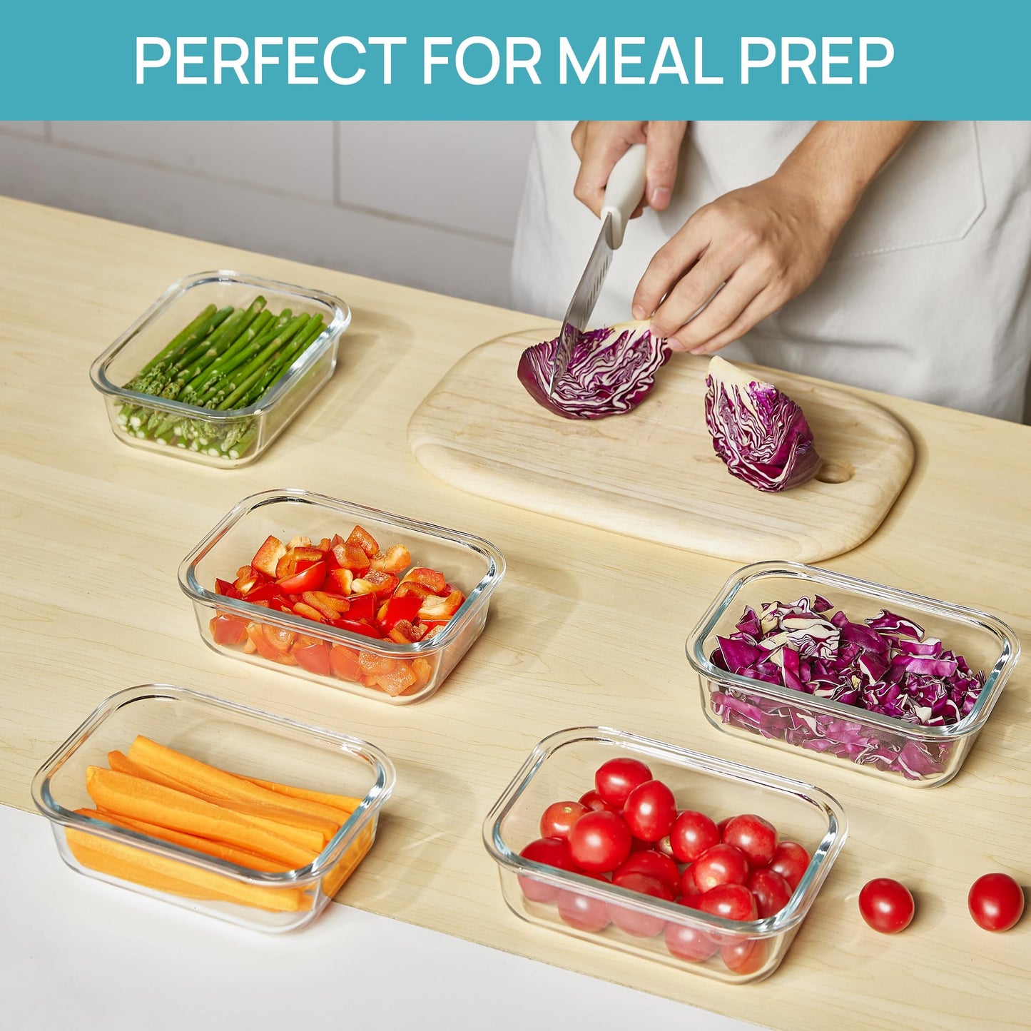 Vtopmart 5Pack 22oz Glass Storage Containers with Lids