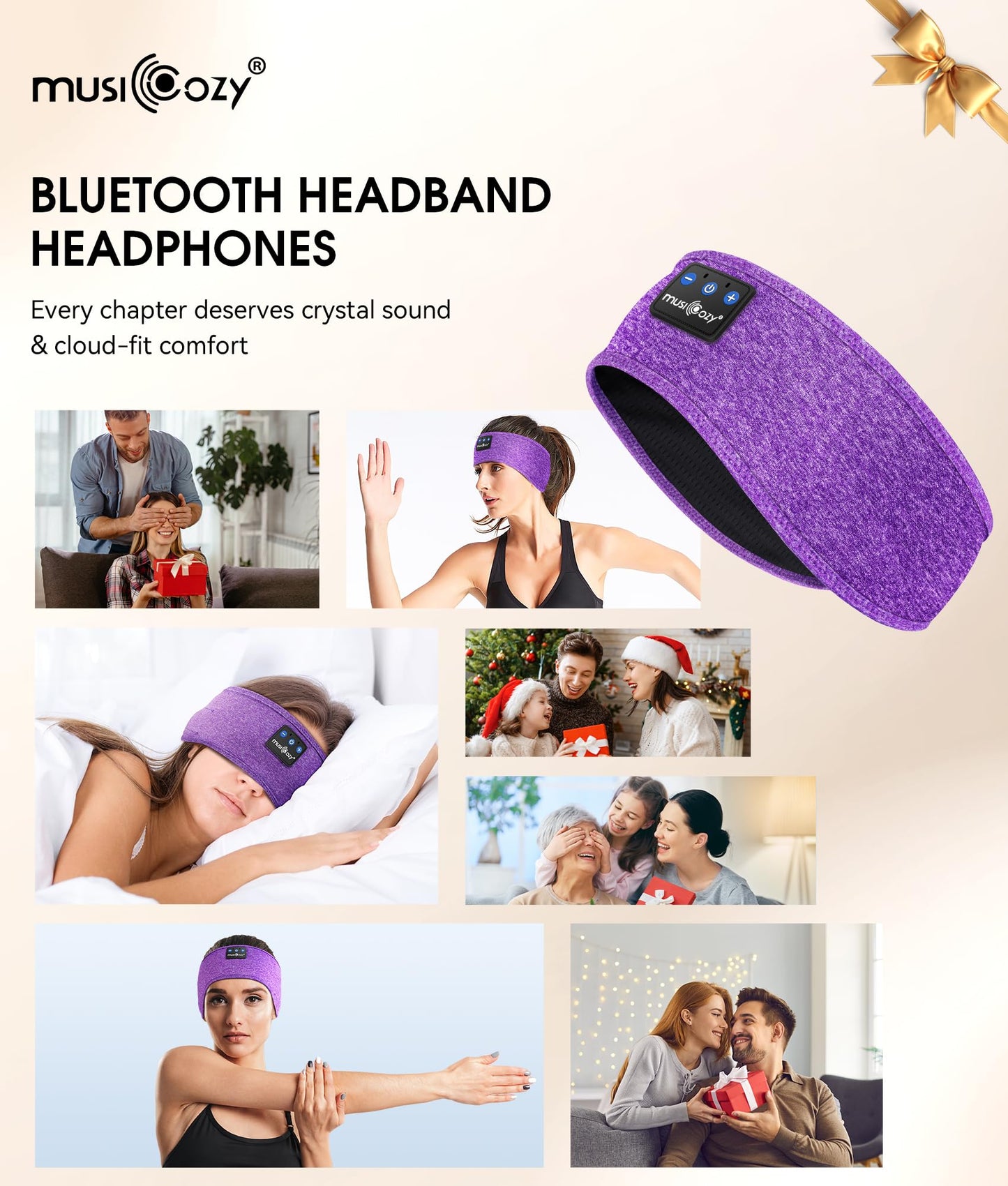 MUSICOZY Sleep Headphones Bluetooth 5.4 Headband, Wireless Earphones