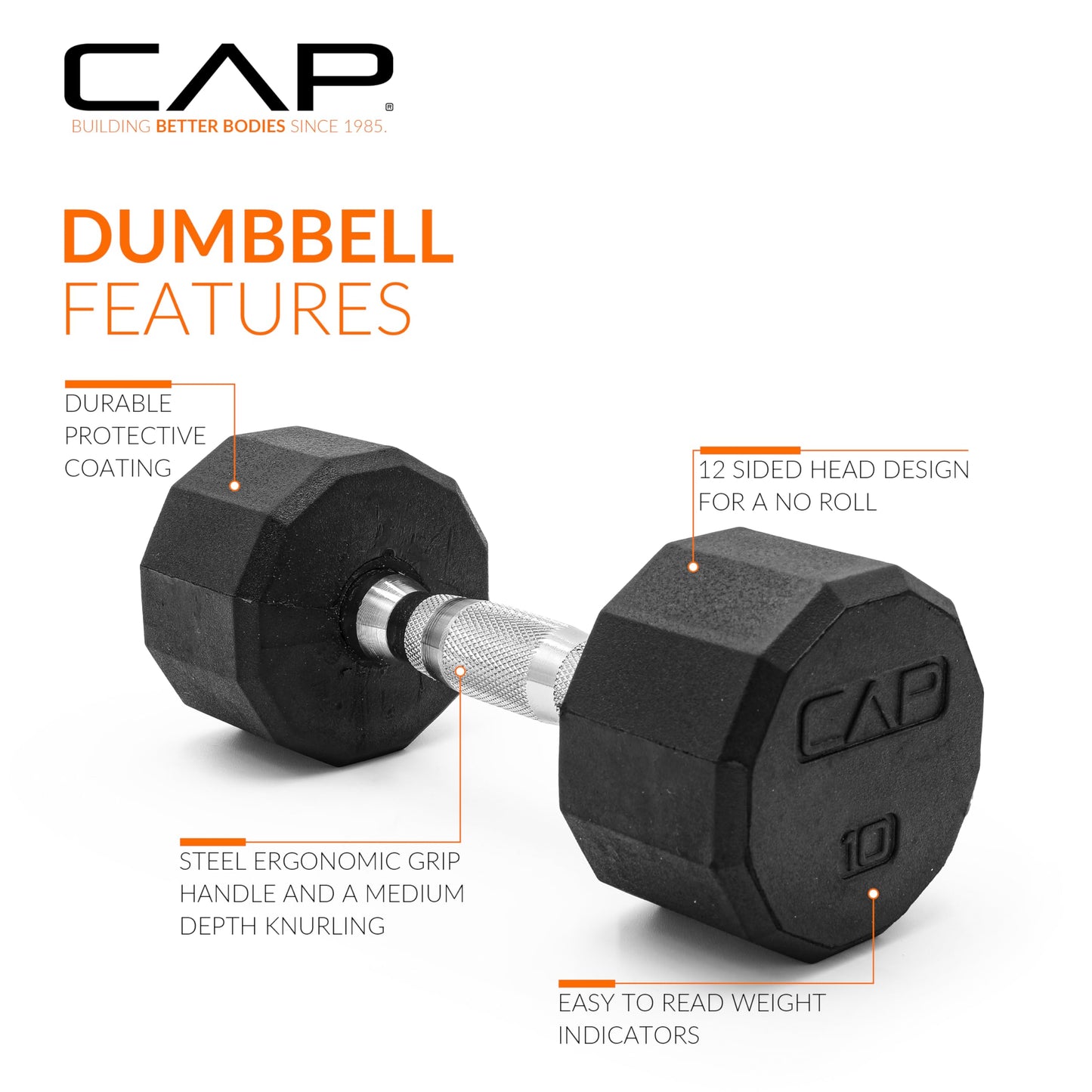 CAP Barbell 10 LB Coated Hex Dumbbell Weight Pair with Black Handle