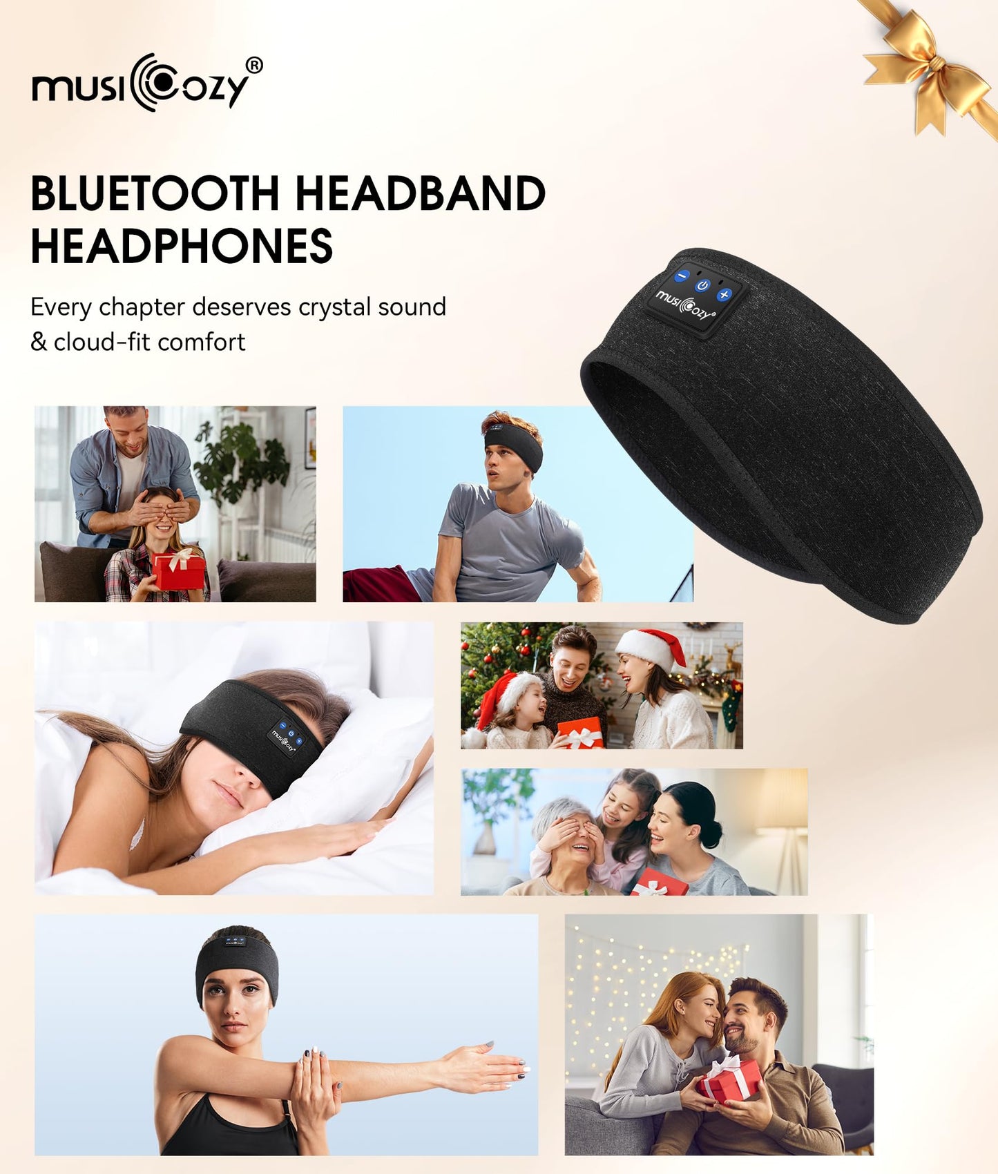 MUSICOZY Sleep Headphones Bluetooth 5.4 Headband, Wireless Earphones