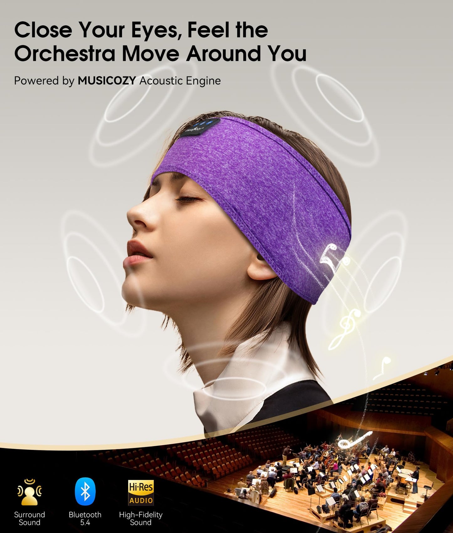 MUSICOZY Sleep Headphones Bluetooth 5.4 Headband, Wireless Earphones