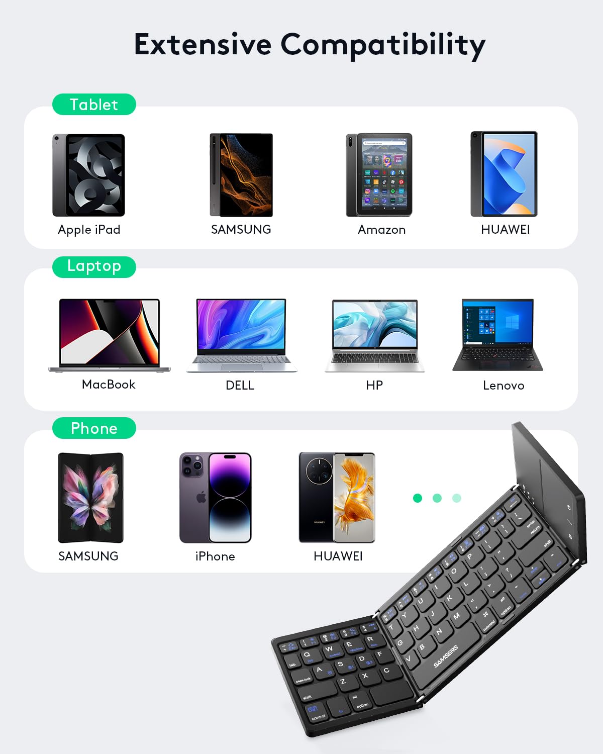Samsers Foldable Bluetooth Keyboard with Touchpad- Black