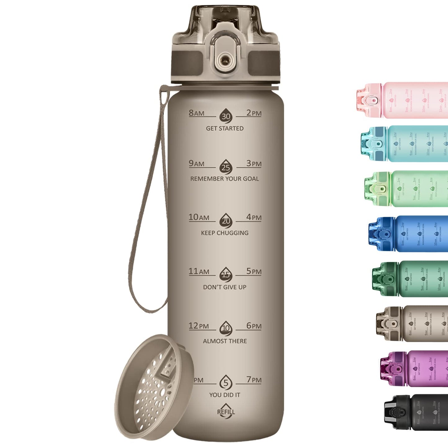 Alwager 32oz Motivational Water Bottles with Time Marker & Fruit Strainer