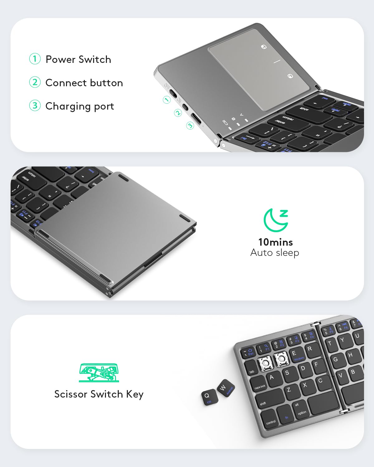 Samsers Foldable Bluetooth Keyboard with Touchpad- Black