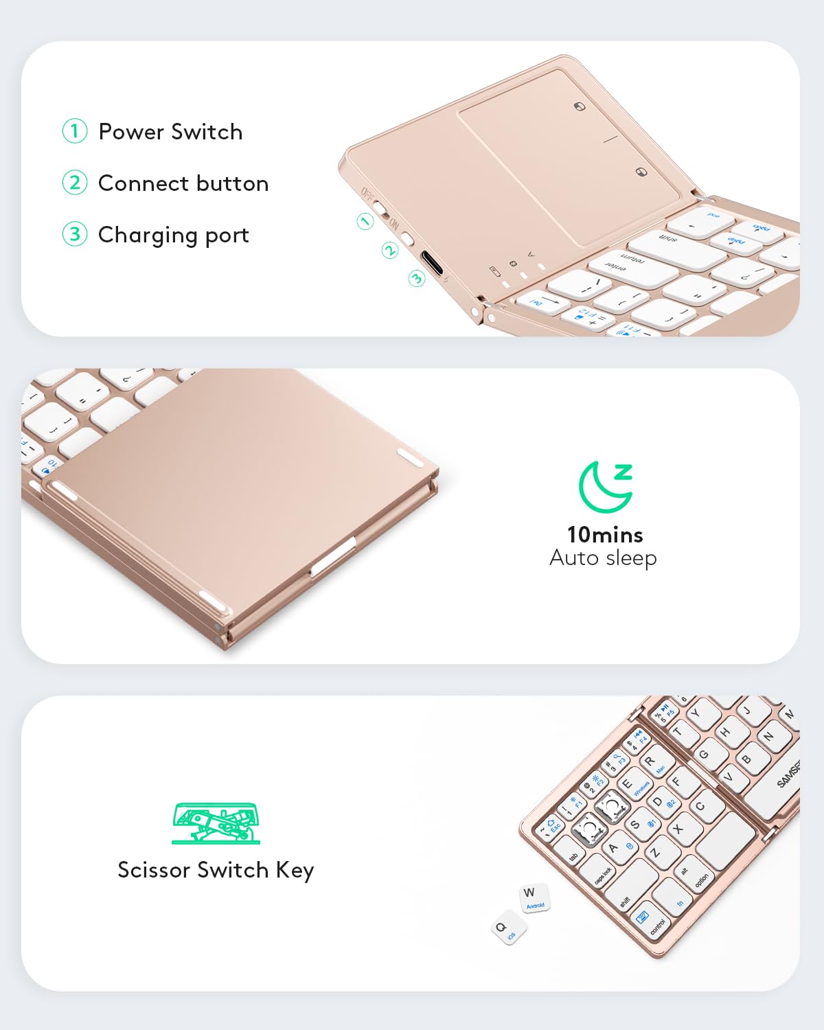 Samsers Foldable Bluetooth Keyboard with Touchpad- Black