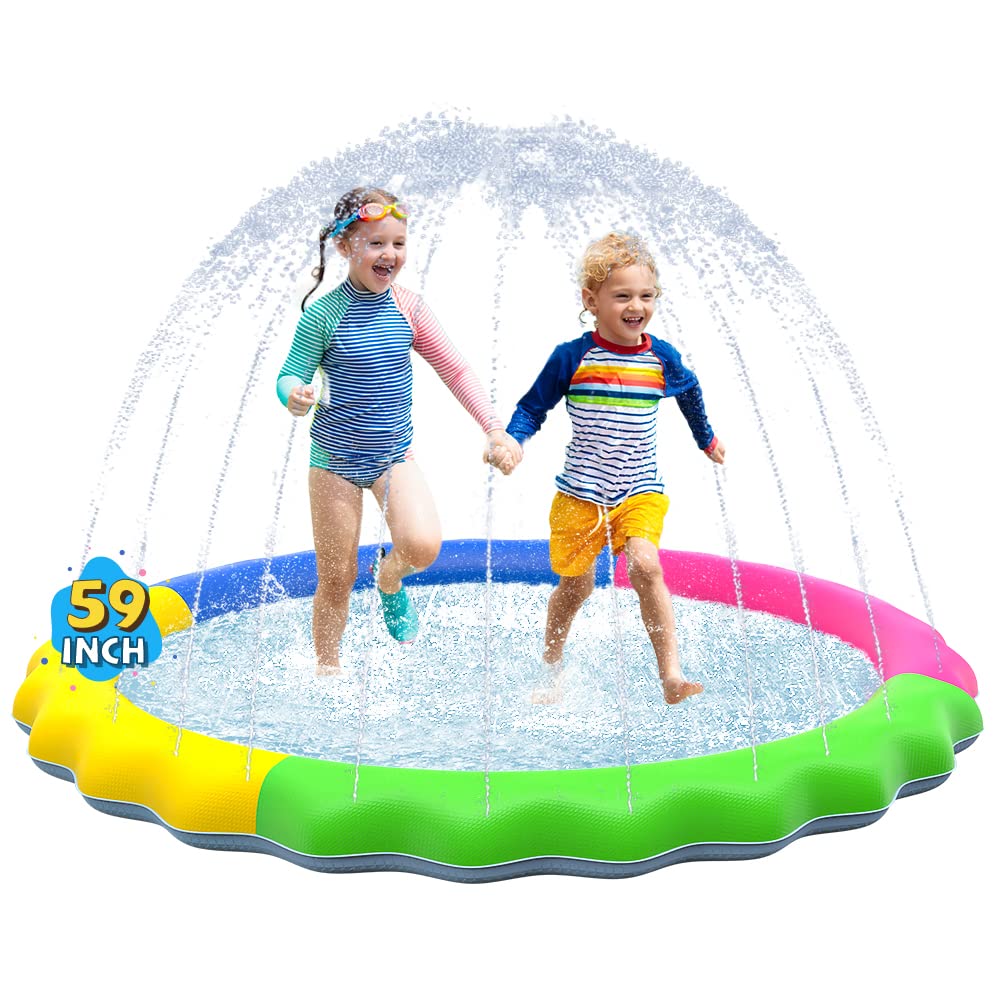 VISTOP Non-Slip Splash Pad for Kids and Dog, Thicken Sprinkler Pool Summer Outdoor Water Toys - Fun Backyard Fountain Play Mat for Baby Girls Boys Children or Pet Dog (67 inch, Blue&Blue)