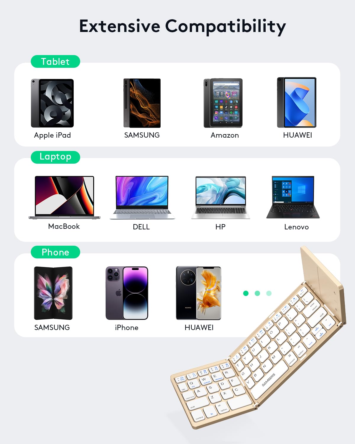 Samsers Foldable Bluetooth Keyboard with Touchpad- Black