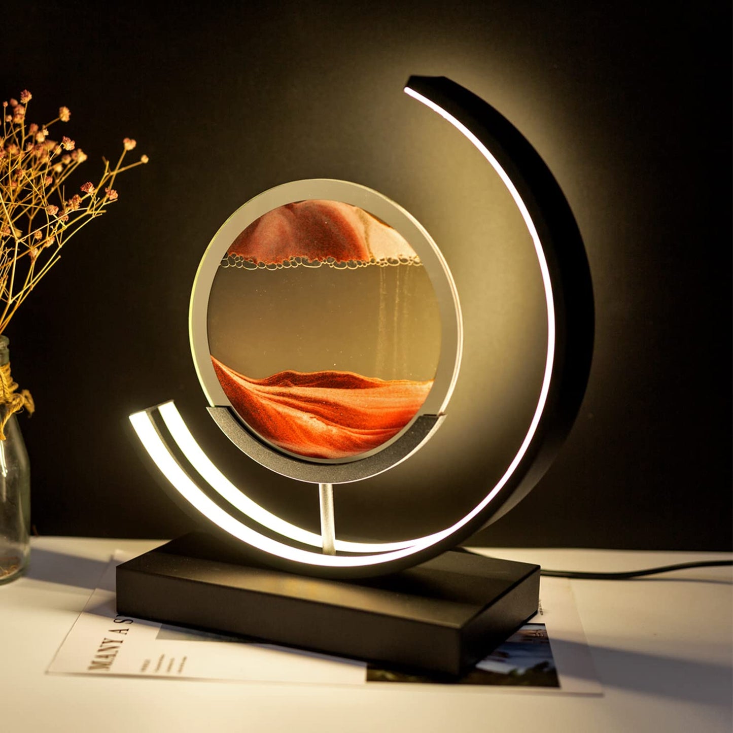 Heuanpte 3D Sand Art Light, Round Sand Picture Lamp with Stand