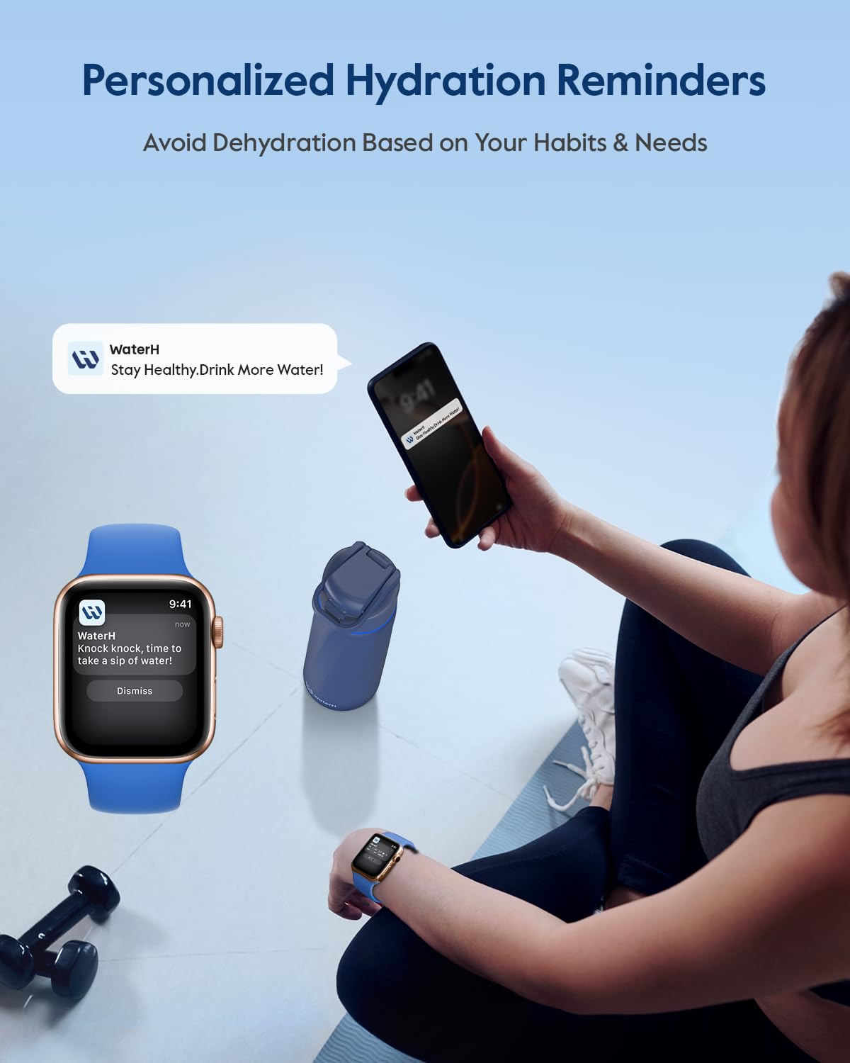 WATERH Smart Water Bottle with Reminder to Drink Water, 24oz