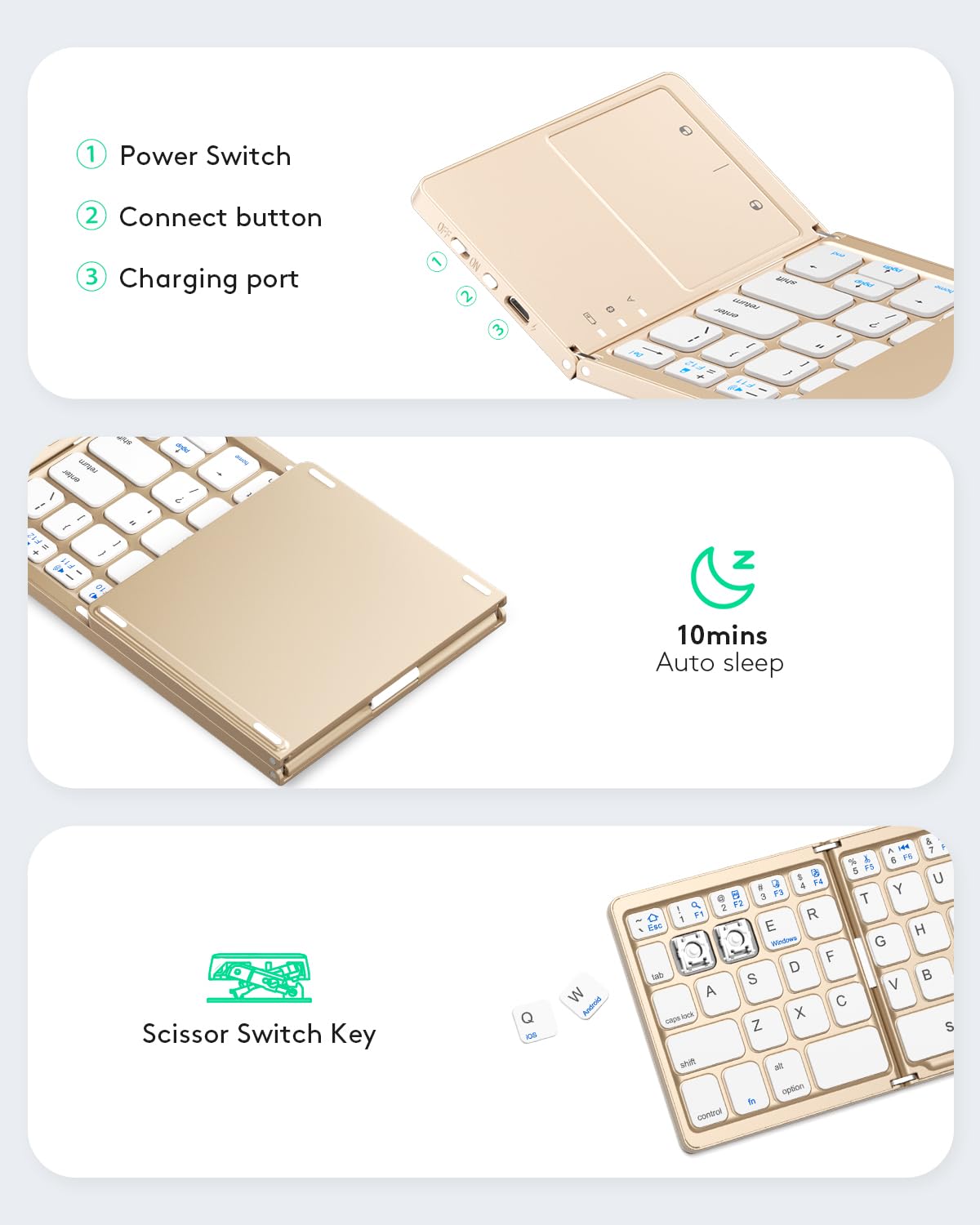 Samsers Foldable Bluetooth Keyboard with Touchpad- Black