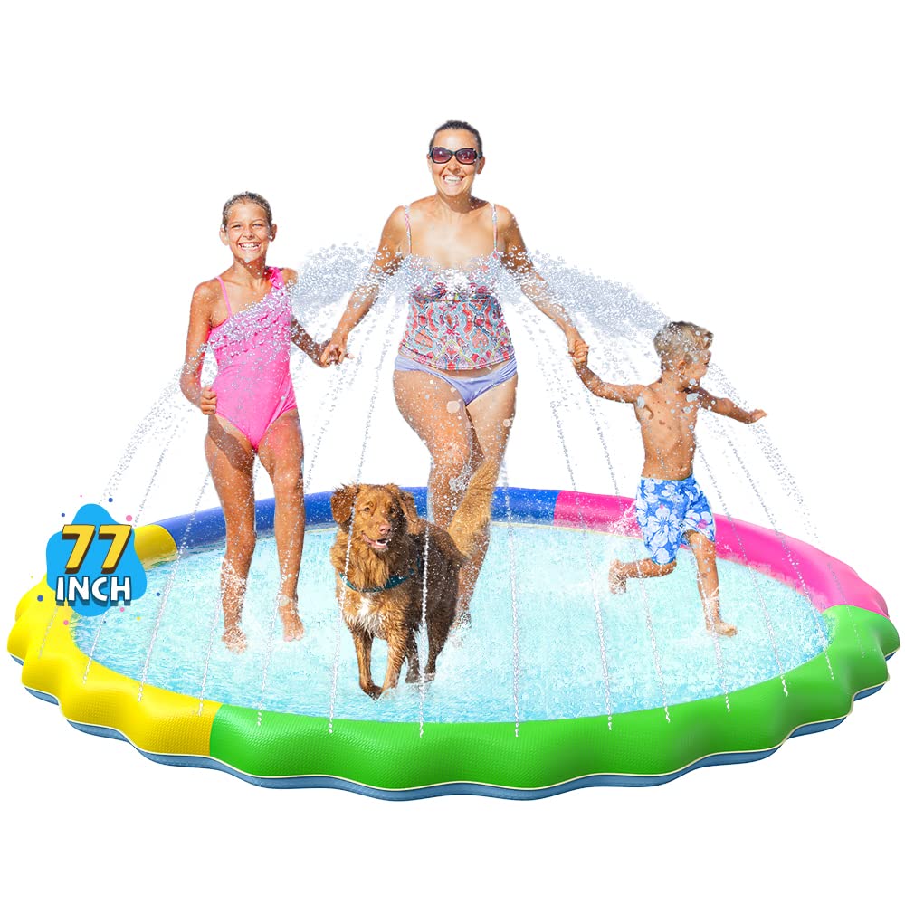 VISTOP Non-Slip Splash Pad for Kids and Dog, Thicken Sprinkler Pool Summer Outdoor Water Toys - Fun Backyard Fountain Play Mat for Baby Girls Boys Children or Pet Dog (67 inch, Blue&Blue)