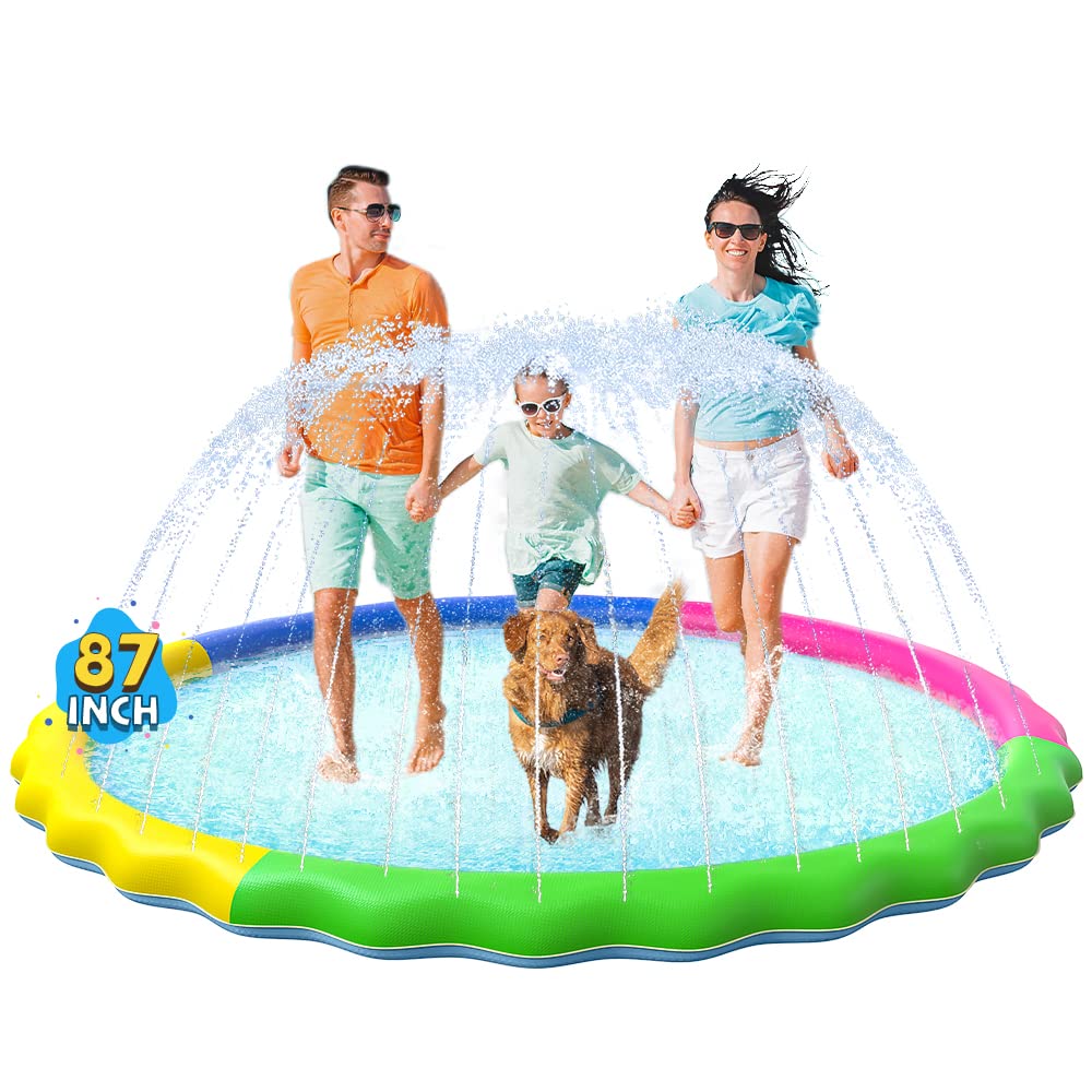 VISTOP Non-Slip Splash Pad for Kids and Dog, Thicken Sprinkler Pool Summer Outdoor Water Toys - Fun Backyard Fountain Play Mat for Baby Girls Boys Children or Pet Dog (67 inch, Blue&Blue)