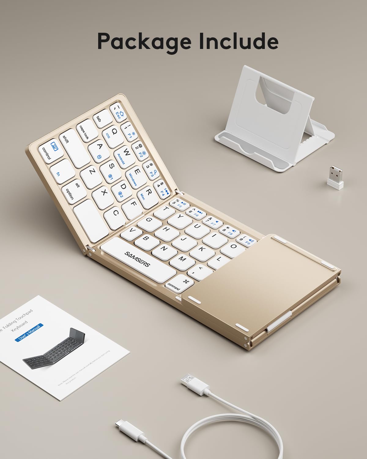 Samsers Foldable Bluetooth Keyboard with Touchpad- Black