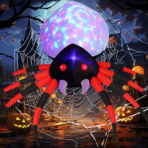 GOOSH 8 FT Width Halloween Inflatables Spider with Magic Light  Halloween Decorations