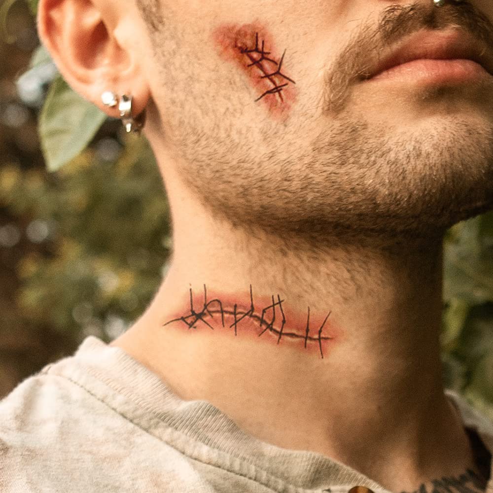 YEEECH Halloween Body Face Scar Realistic Temporary Tattoos