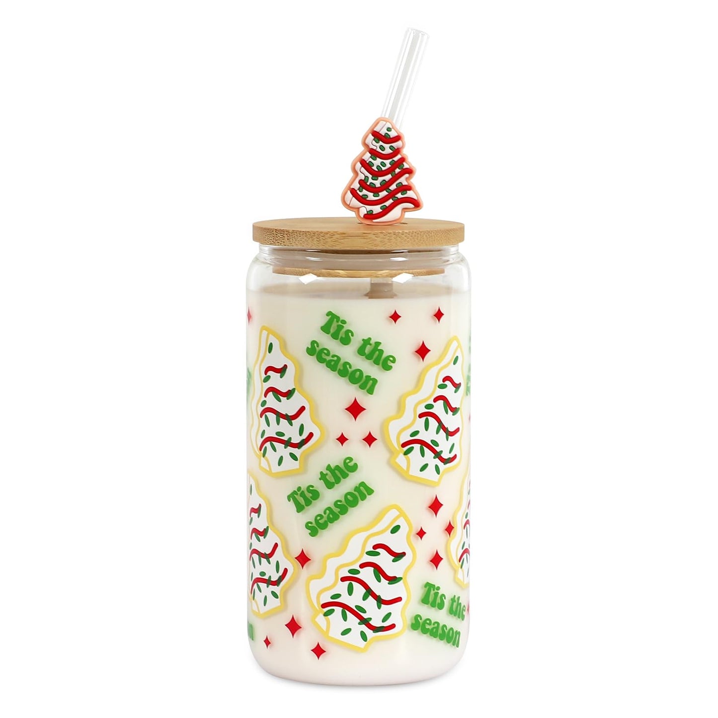 Joyseller Halloween Glass Cup, 18oz Cute Ghost Cat Iced Coffee Can Glass Tumbler