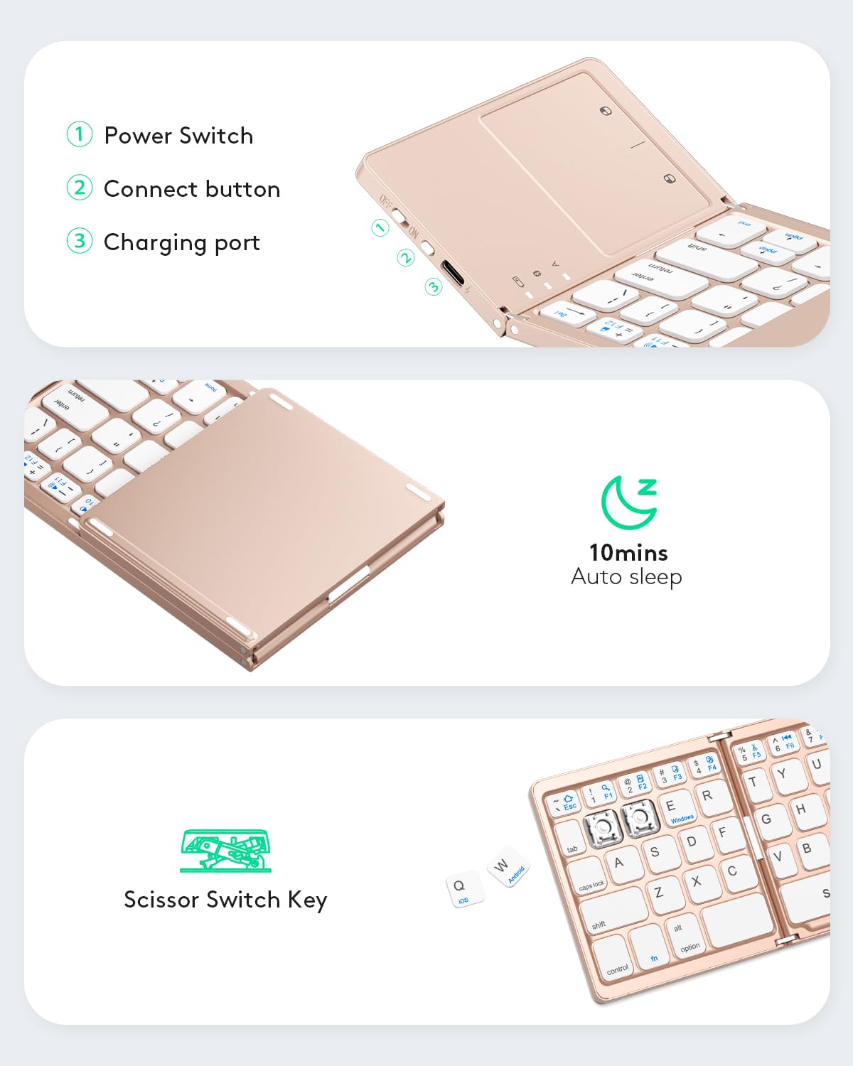 Samsers Foldable Bluetooth Keyboard with Touchpad- Black