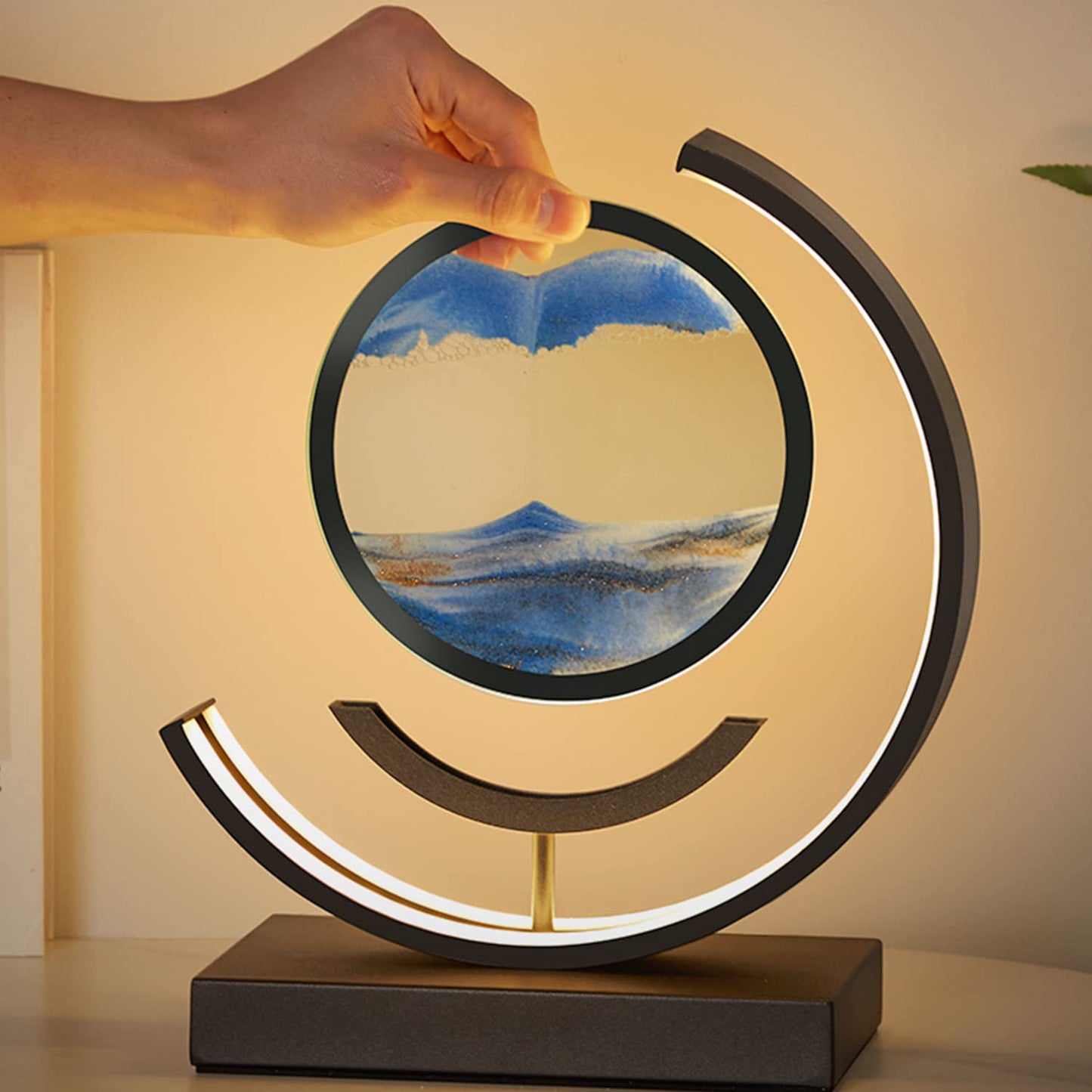 Heuanpte 3D Sand Art Light, Round Sand Picture Lamp with Stand