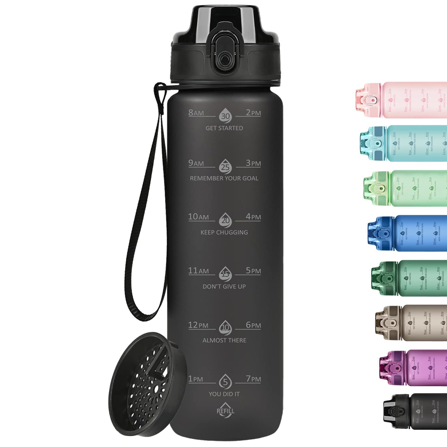 Alwager 32oz Motivational Water Bottles with Time Marker & Fruit Strainer