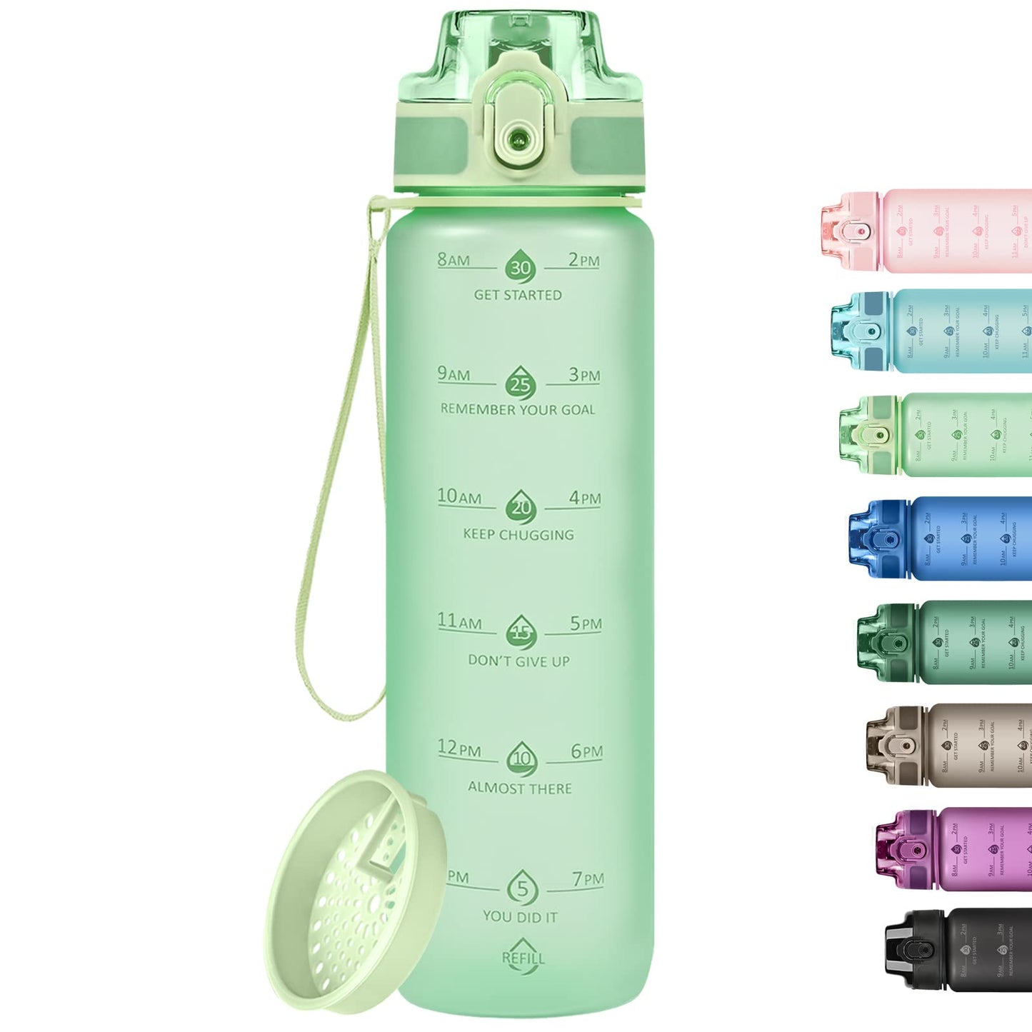 Alwager 32oz Motivational Water Bottles with Time Marker & Fruit Strainer