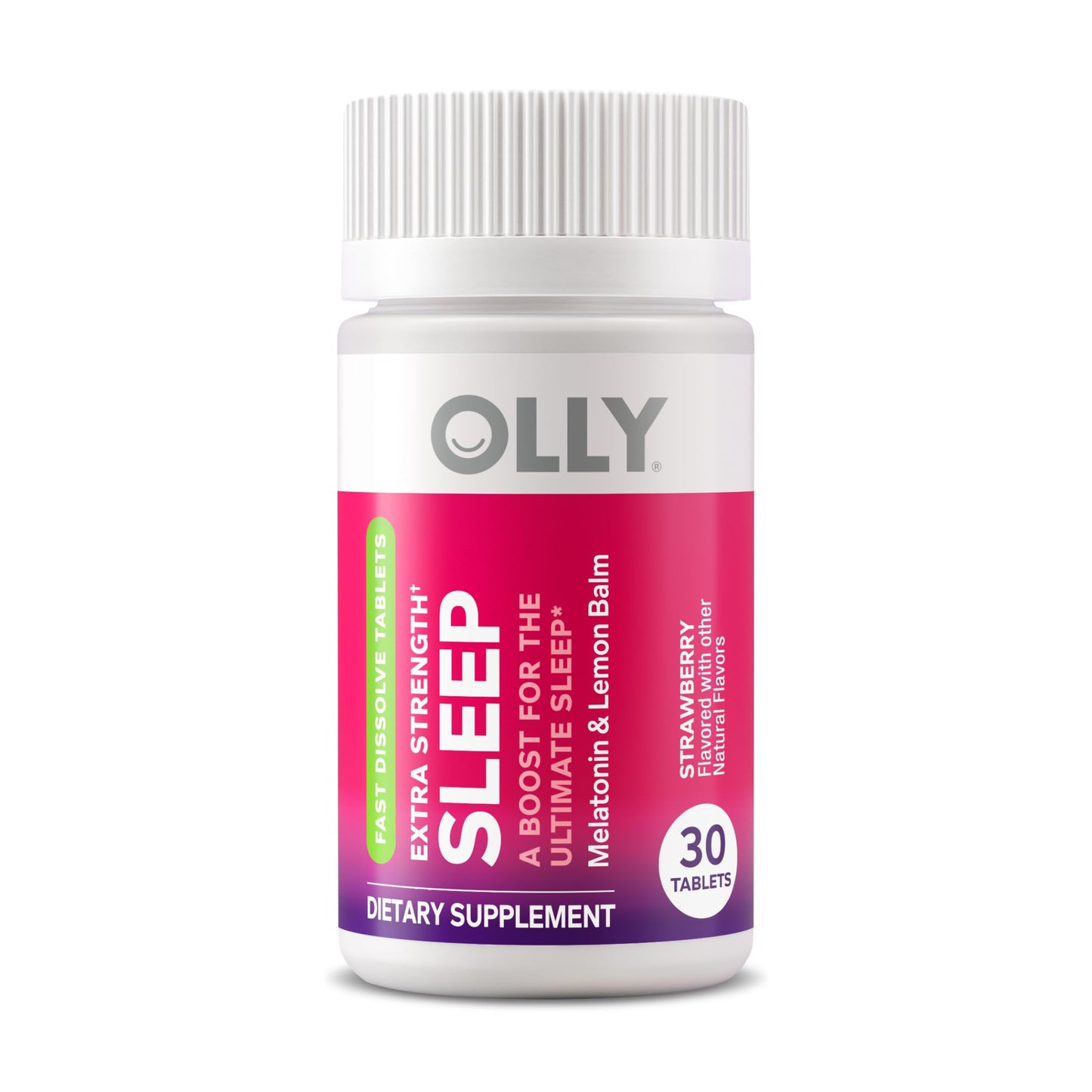 OLLY Extra Strength Sleep Fast Dissolve Tablets, 5mg Melatonin, Vegan, Strawberry - 30ct