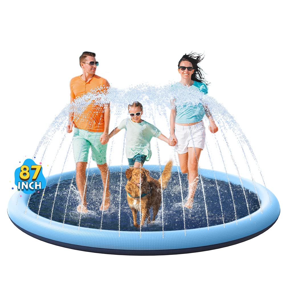 VISTOP Non-Slip Splash Pad for Kids and Dog, Thicken Sprinkler Pool Summer Outdoor Water Toys - Fun Backyard Fountain Play Mat for Baby Girls Boys Children or Pet Dog (67 inch, Blue&Blue)