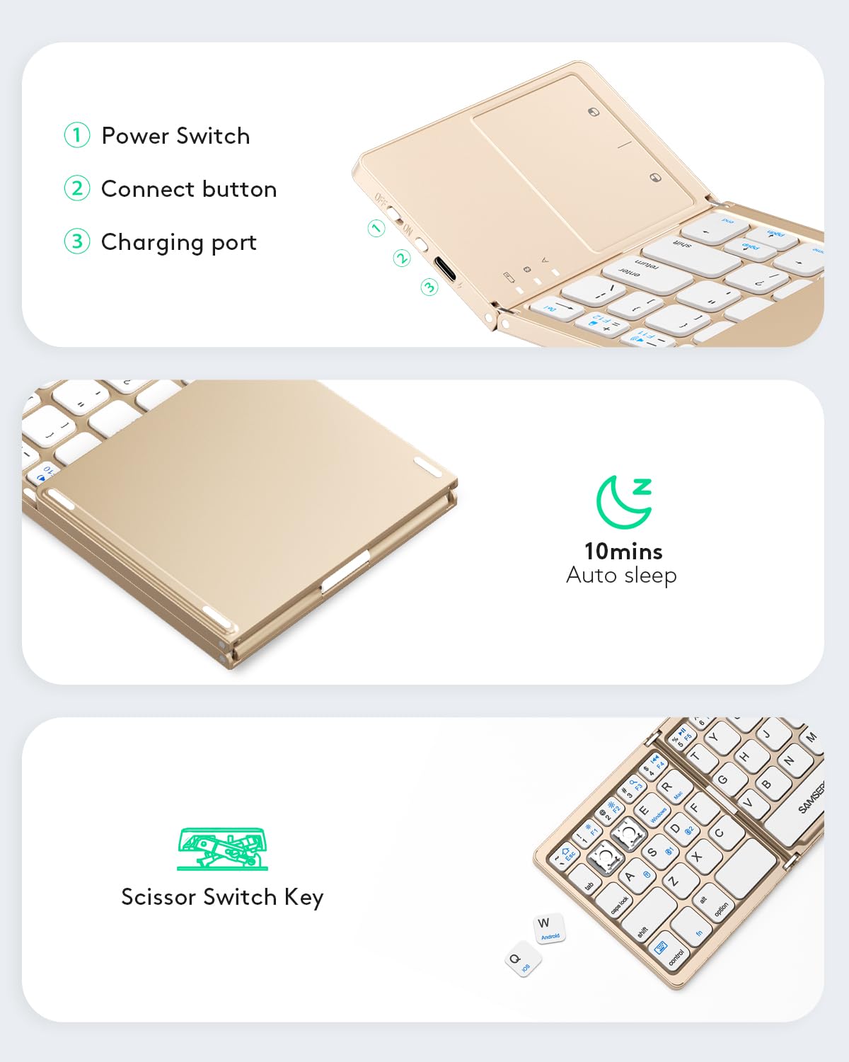 Samsers Foldable Bluetooth Keyboard with Touchpad- Black