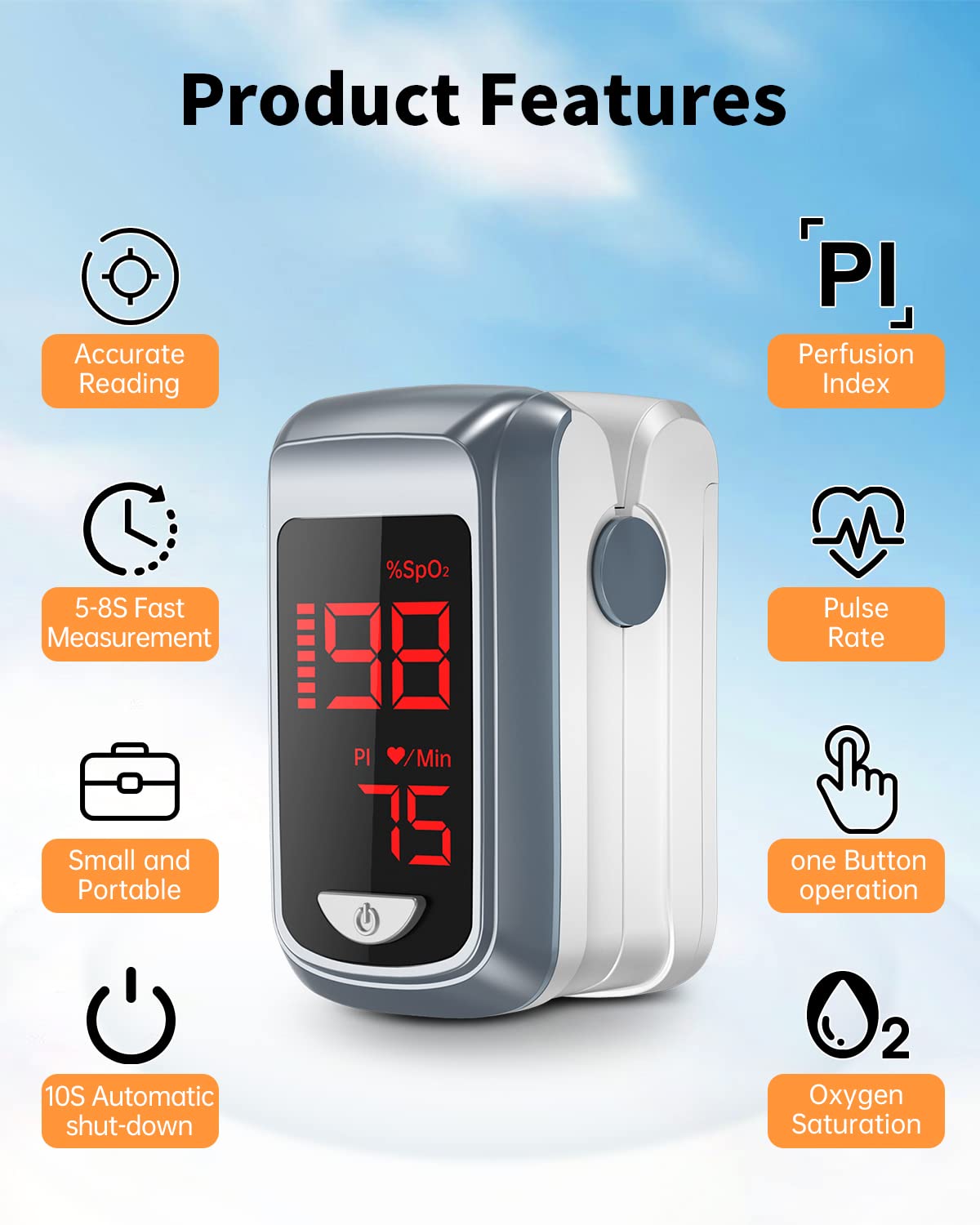 Fingertip Pulse Oximeter Blood Oxygen Saturation Monitor Pulse Ox